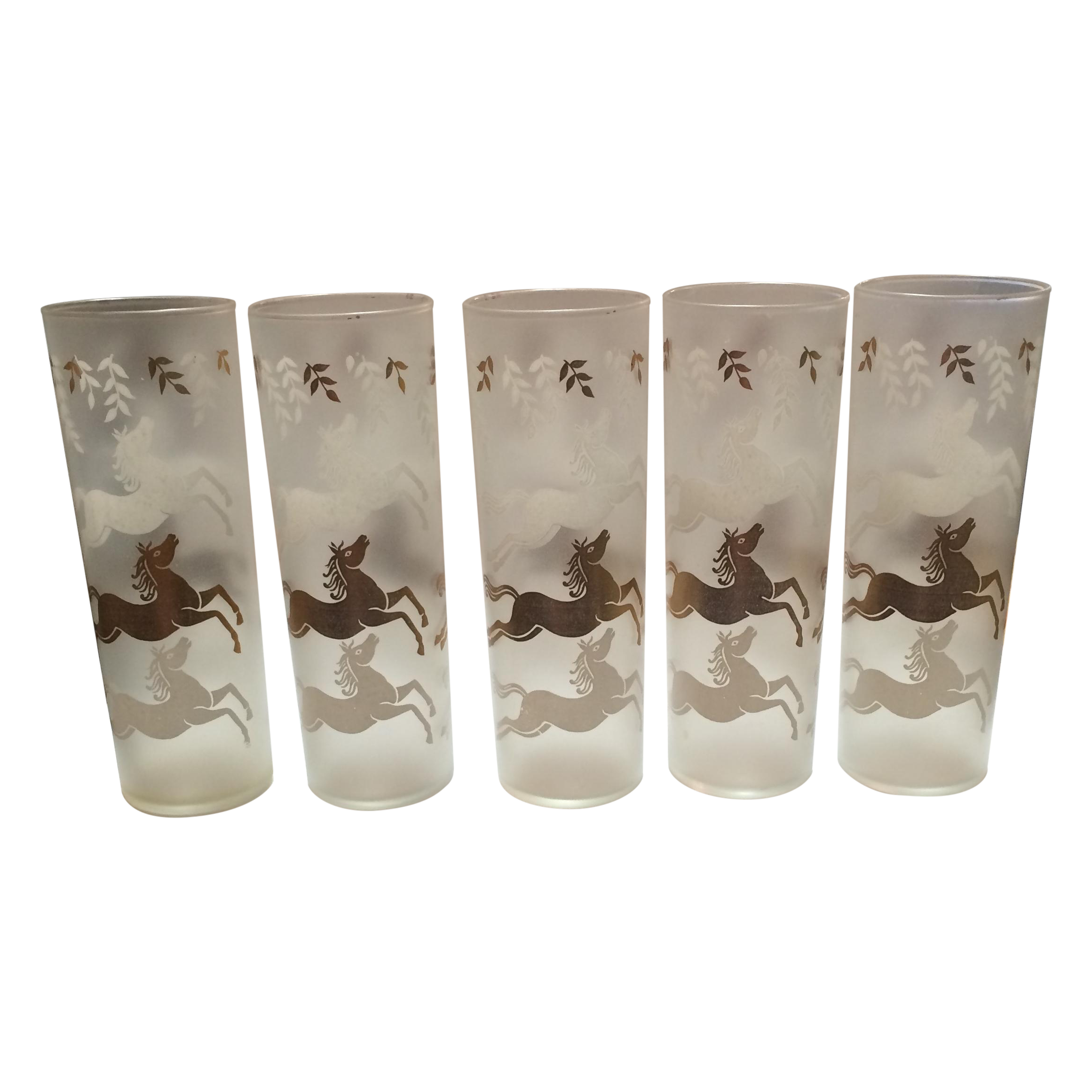 White & Gold Horse Tom Collins Glasses Set of 5 Chairish