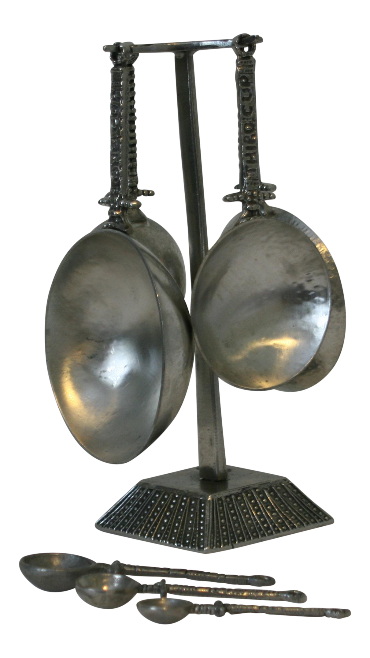 Handcrafted Hammered Pewter Measuring Cups & Spoons With Stand 8