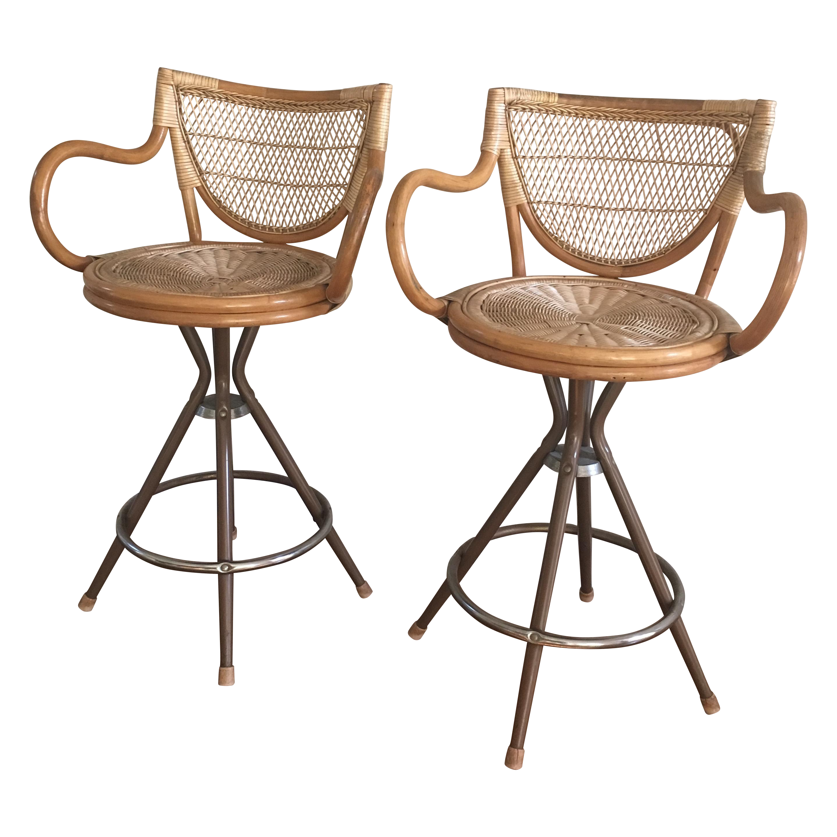 Vintage Wicker Bar Stools A Pair Chairish
