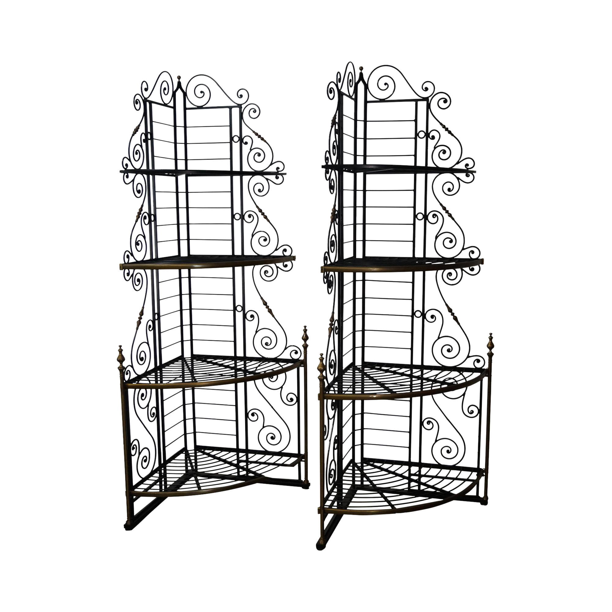 Vintage Pair of Quality French Country Black Iron & Brass Corner Bakers