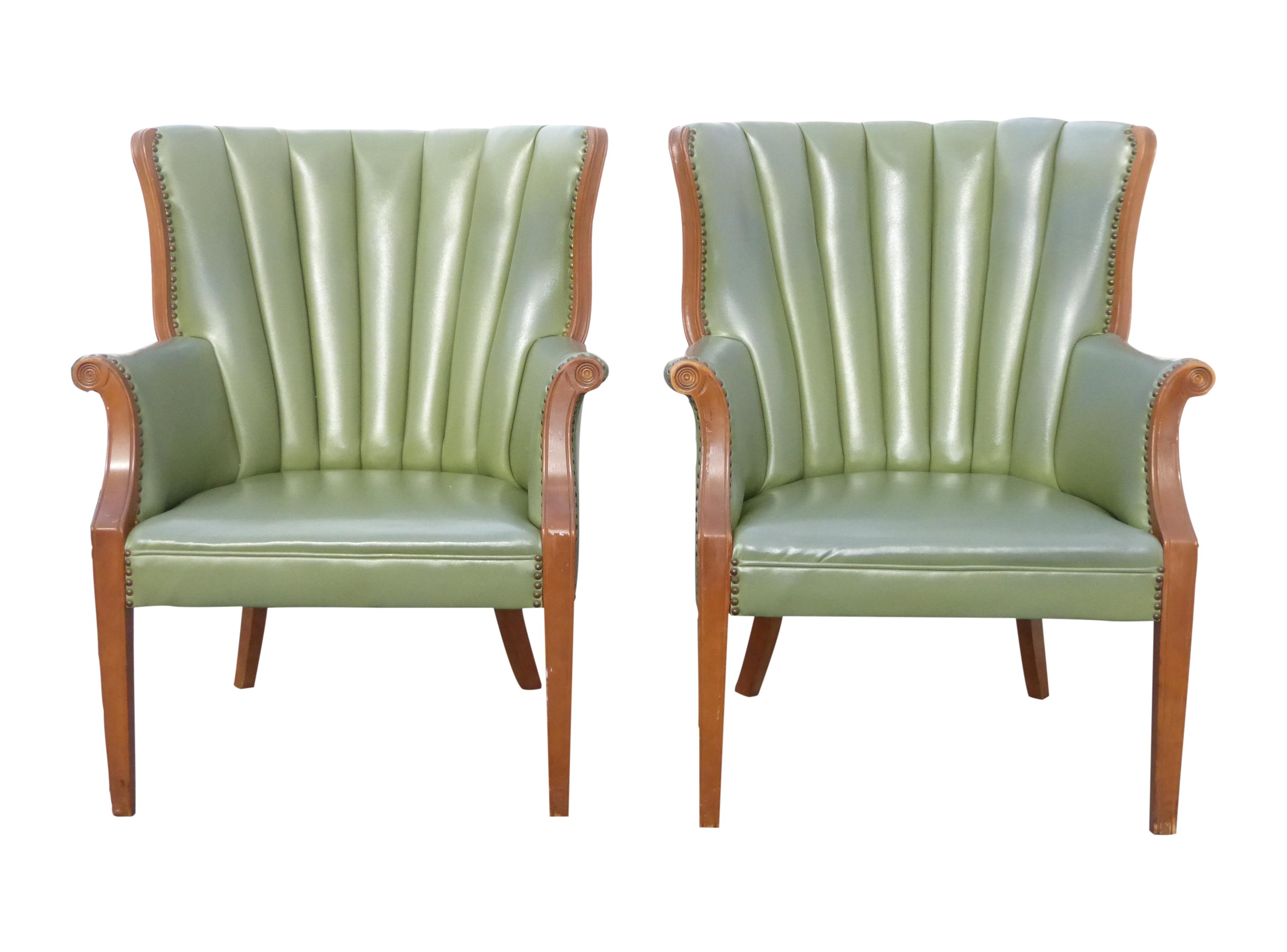 Channel Back Green Vinyl Arm Chairs Pair Chairish