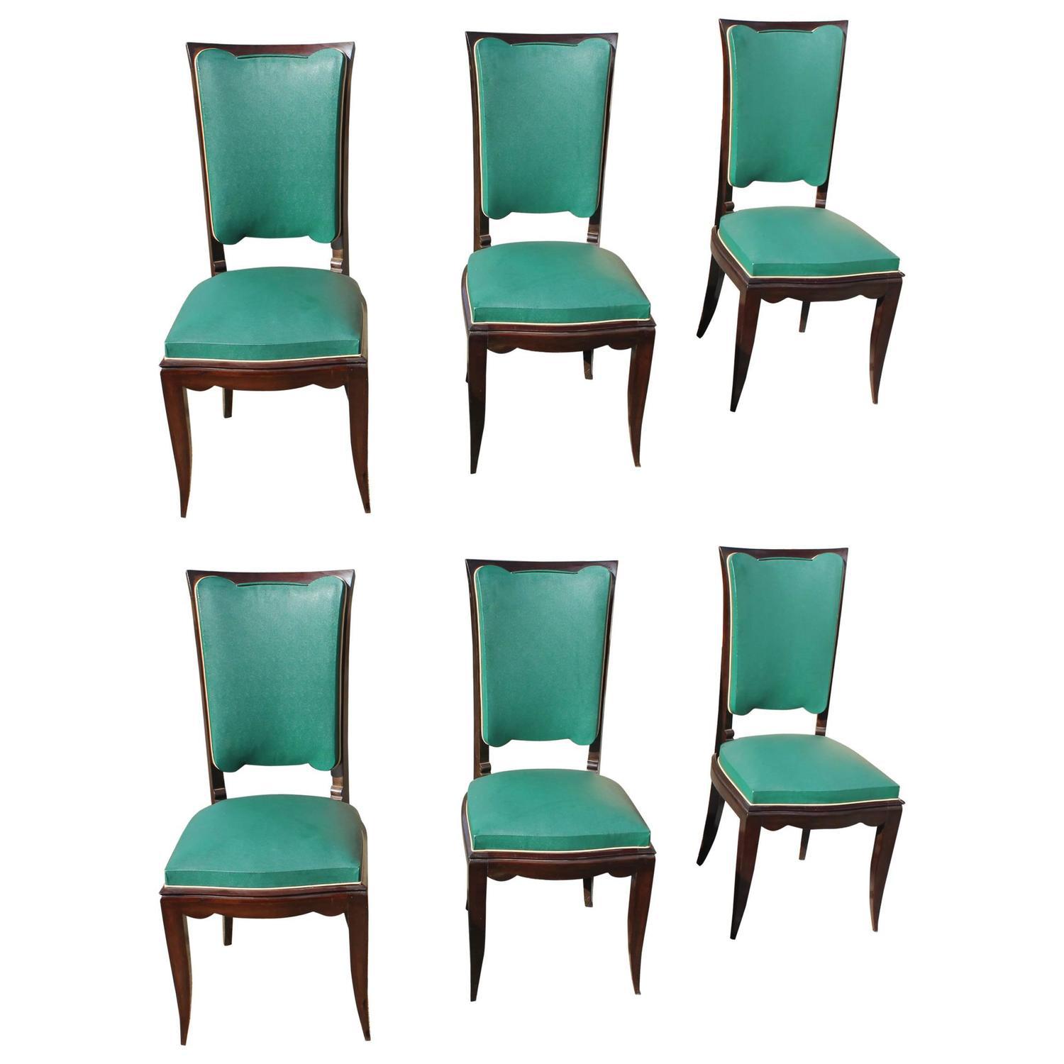 French Art Deco Jules Leleu Style Dining Chairs - Set of 6 ...