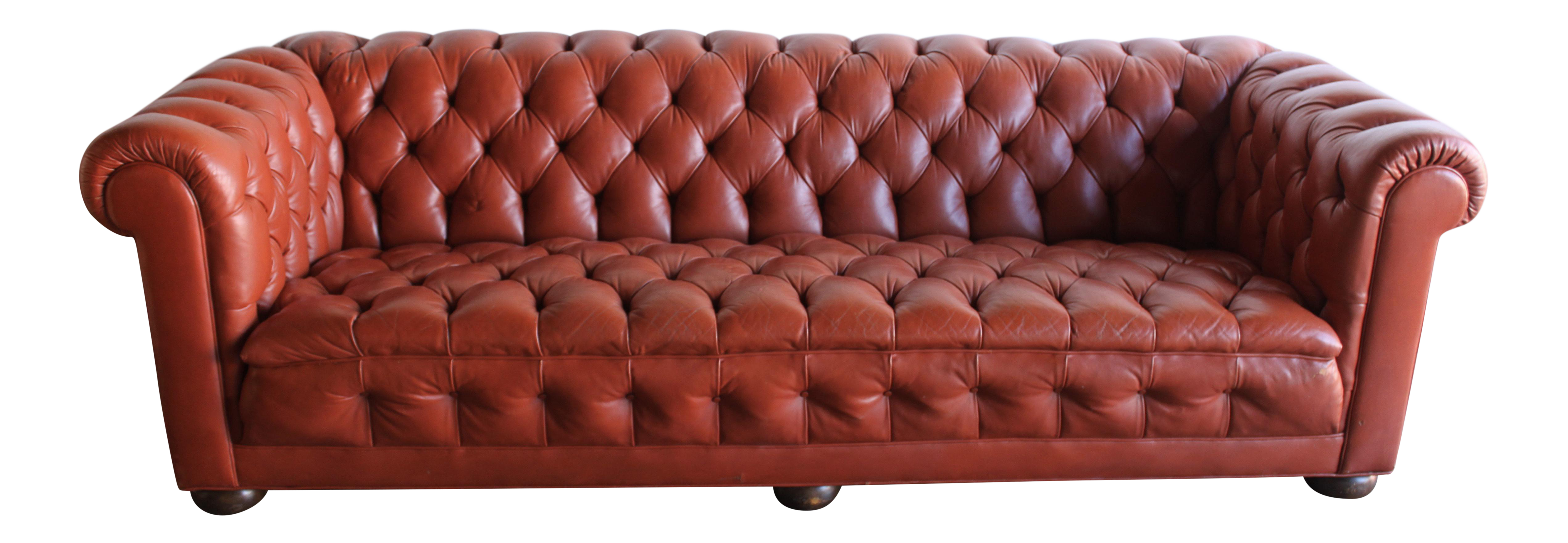 Mid Century Rust Leather Chesterfield Sofa