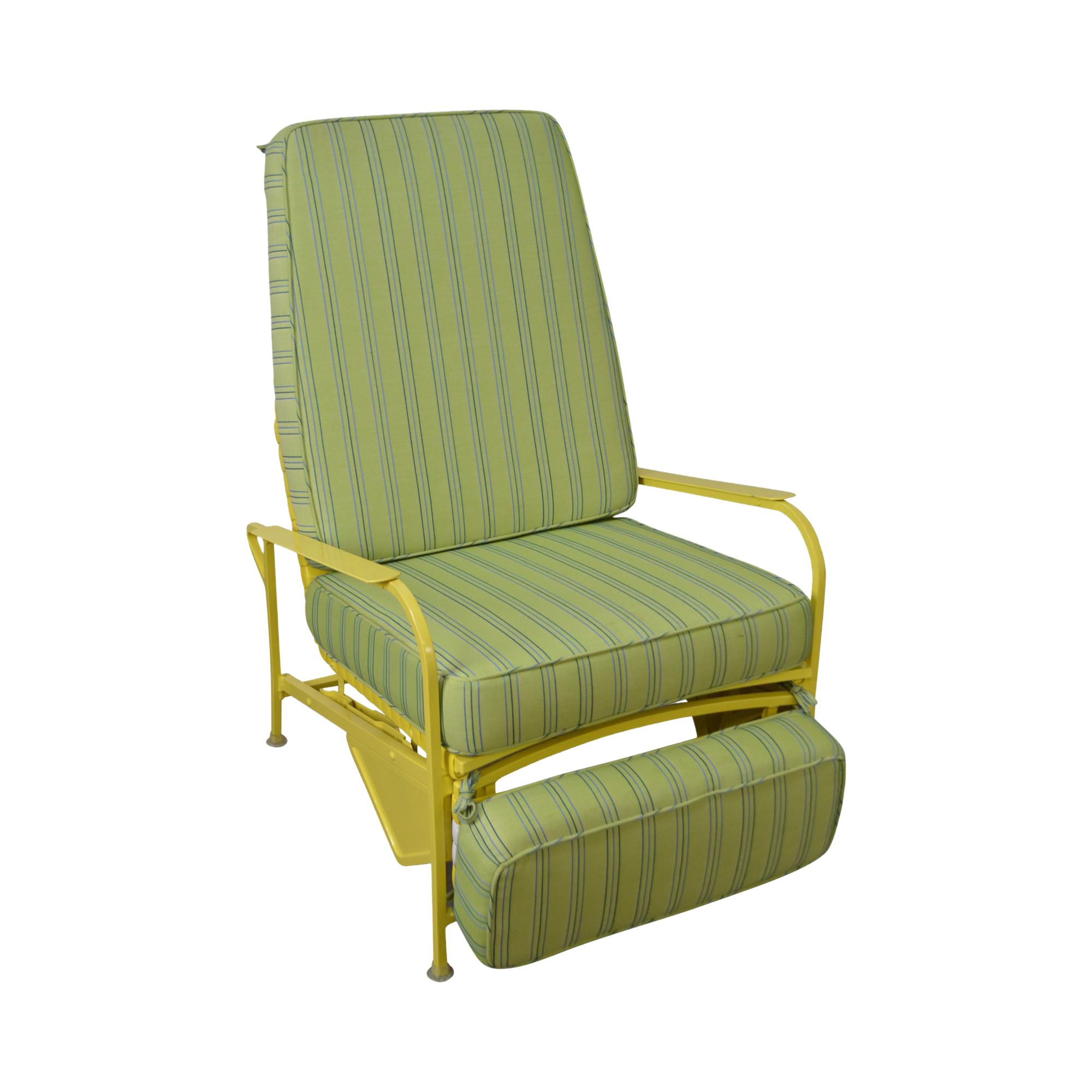 Mid Century Modern White & Yellow Vinyl Strap Patio Recliner Lounge