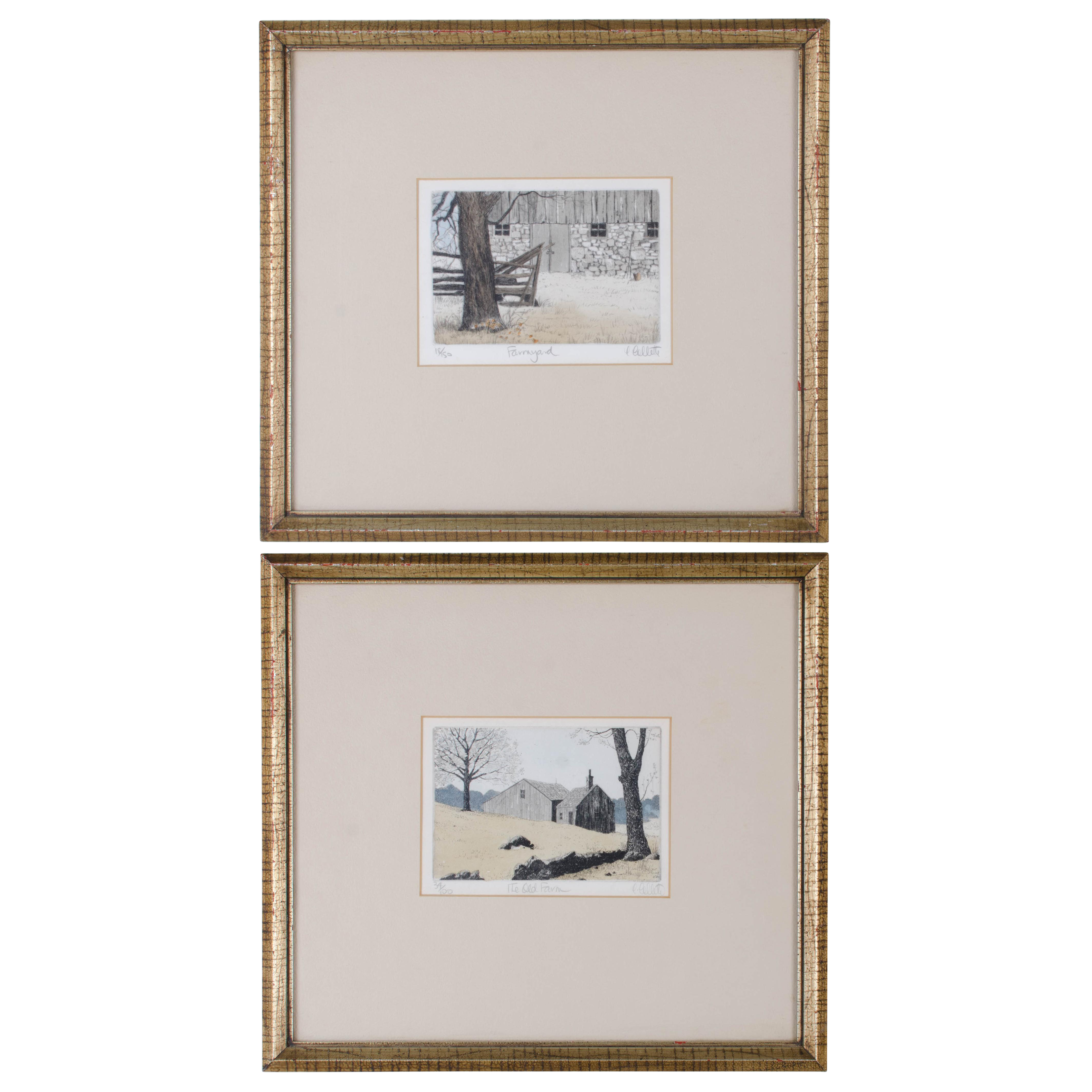 Carol Collette New England Farm Series HandPainted Etchings A Pair