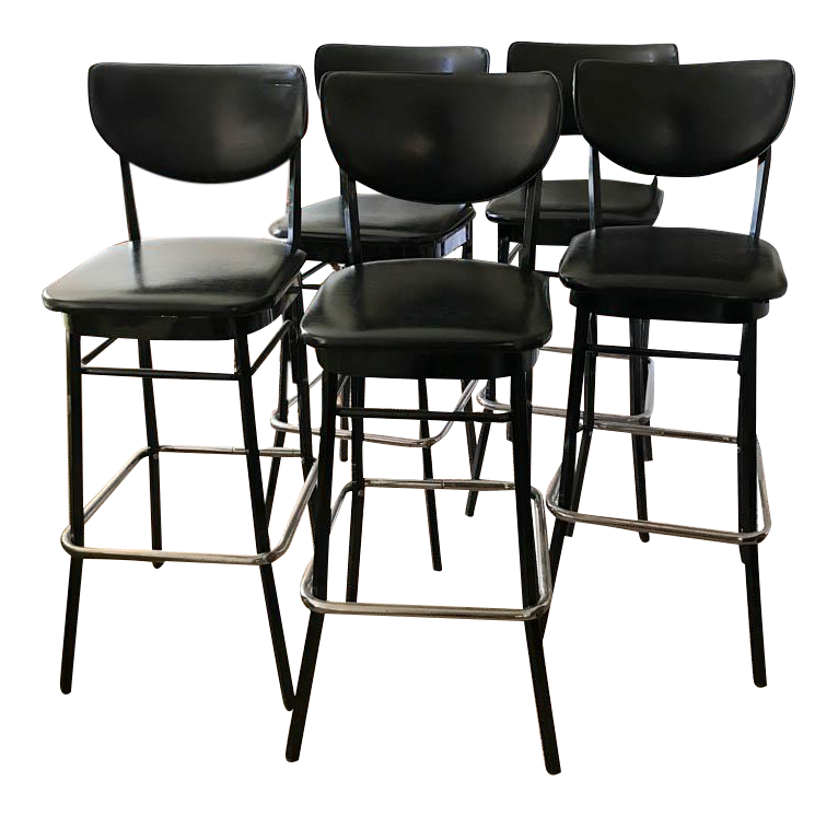 Vintage Black and Chrome Bar Stools Set of 5 Chairish