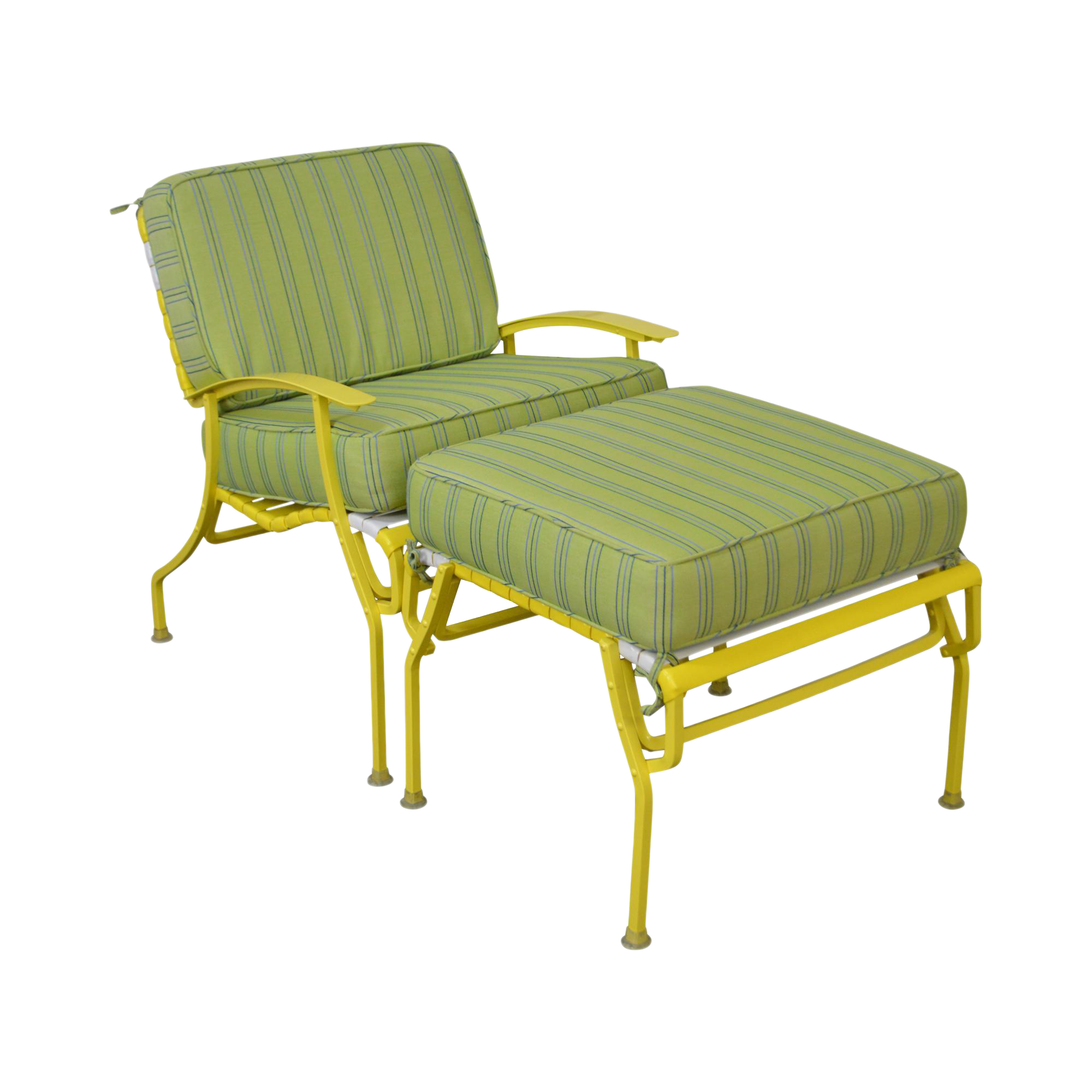 Mid Century Modern White & Yellow Vinyl Strap Patio Lounge Chair w