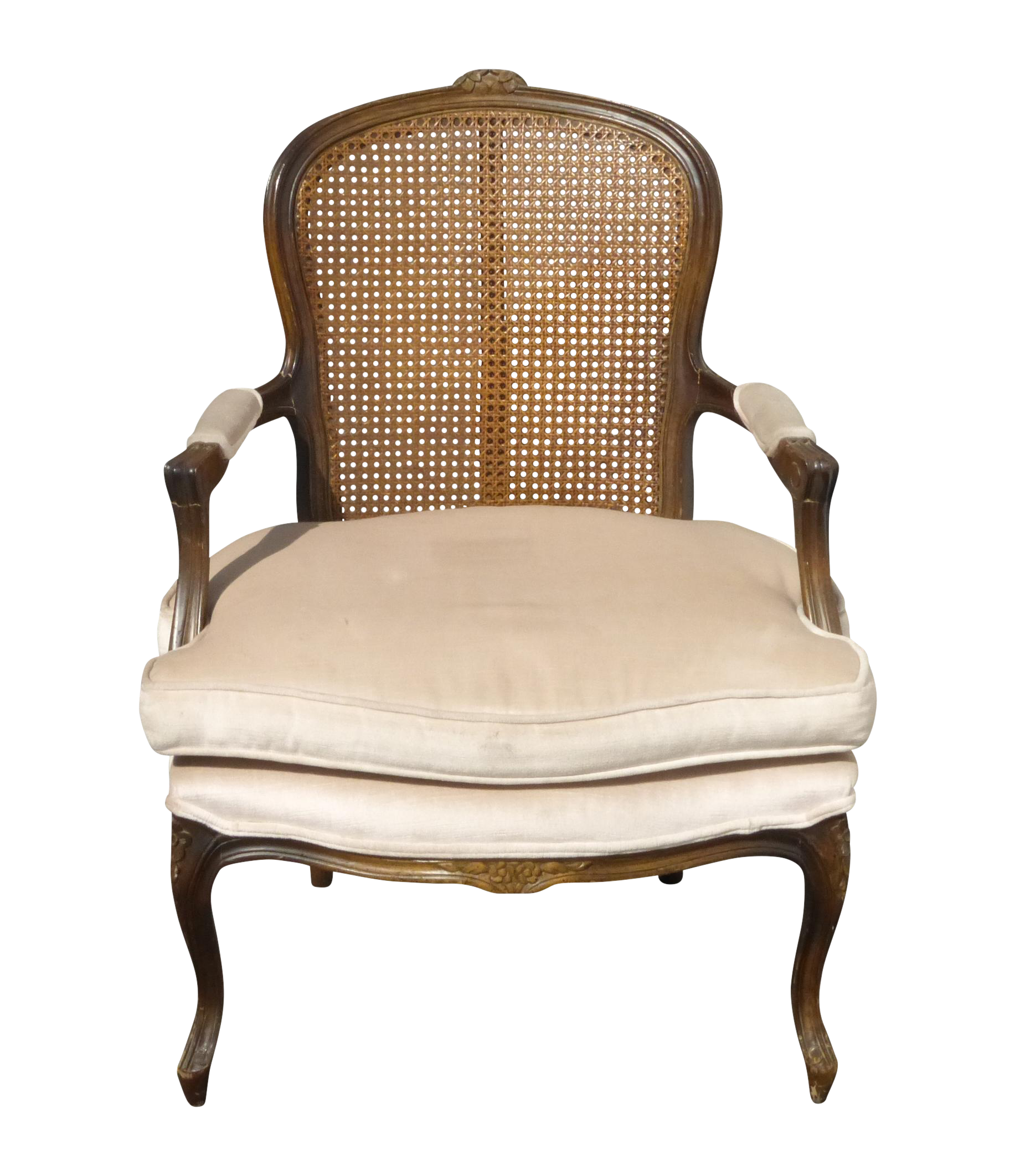 French Provincial Off White Cane Back Arm Chair | Chairish