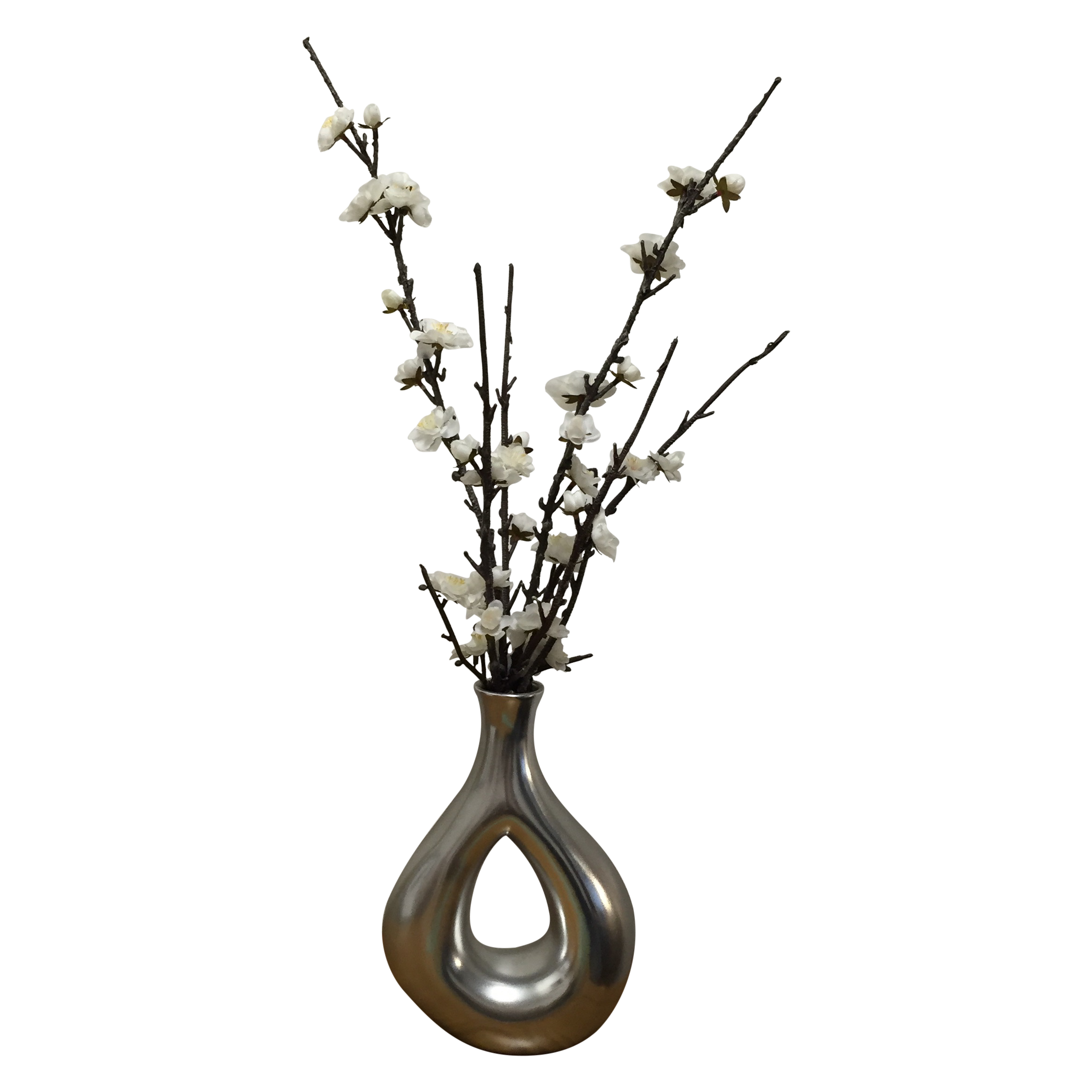 White Faux Flowers in Silver Vase Chairish