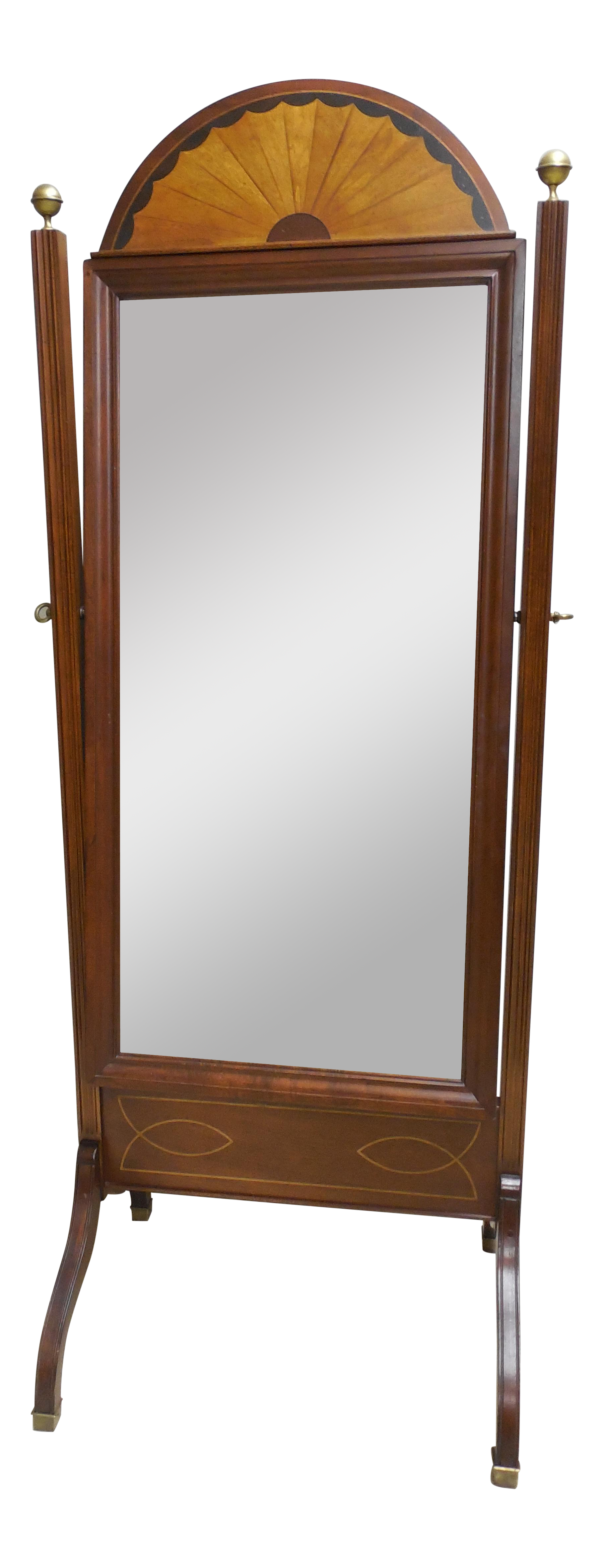 Maitland Smith Mahogany Regency Style Cheval Beveled Glass Mirror