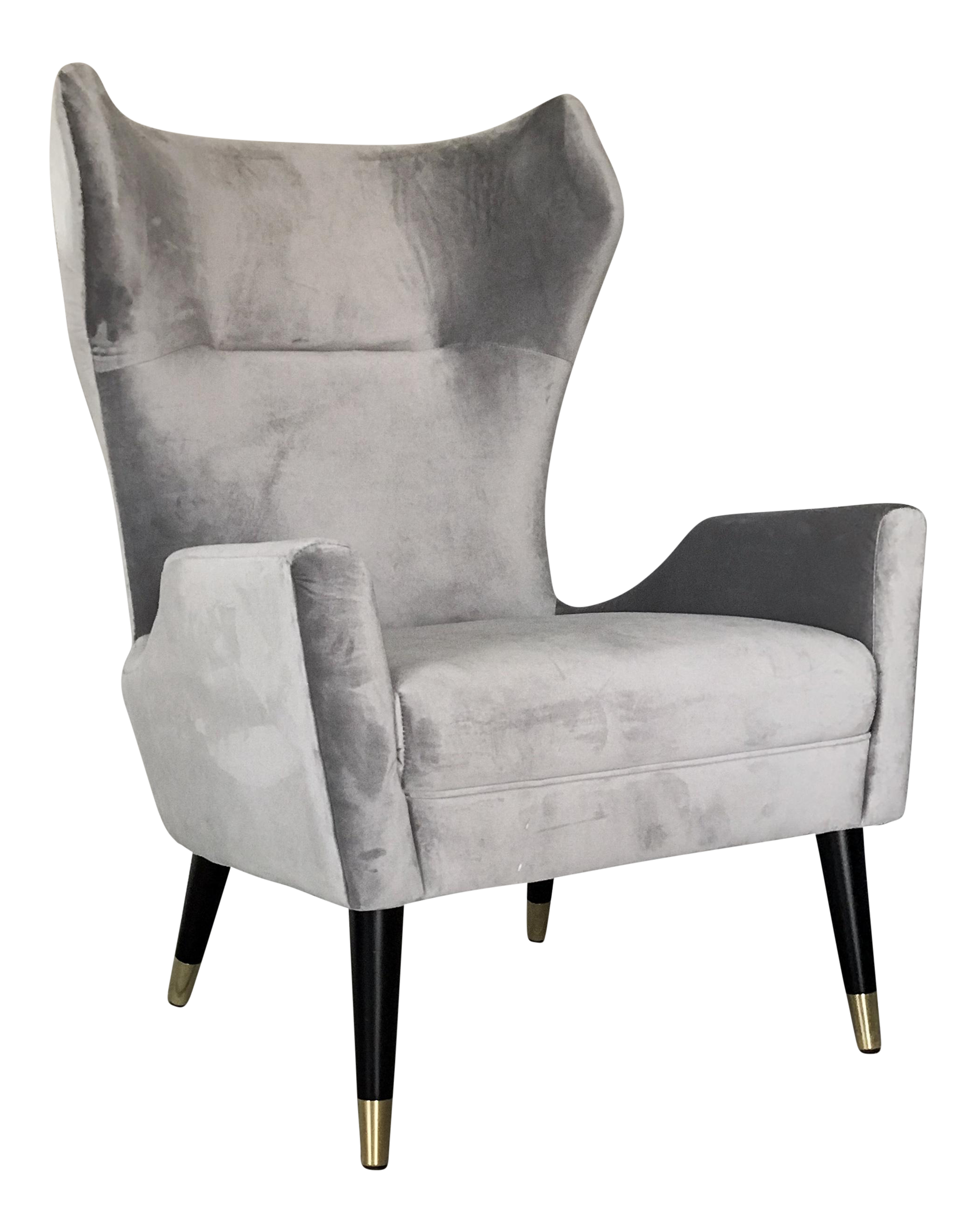 grey velvet italian modern style wingback chair 7976