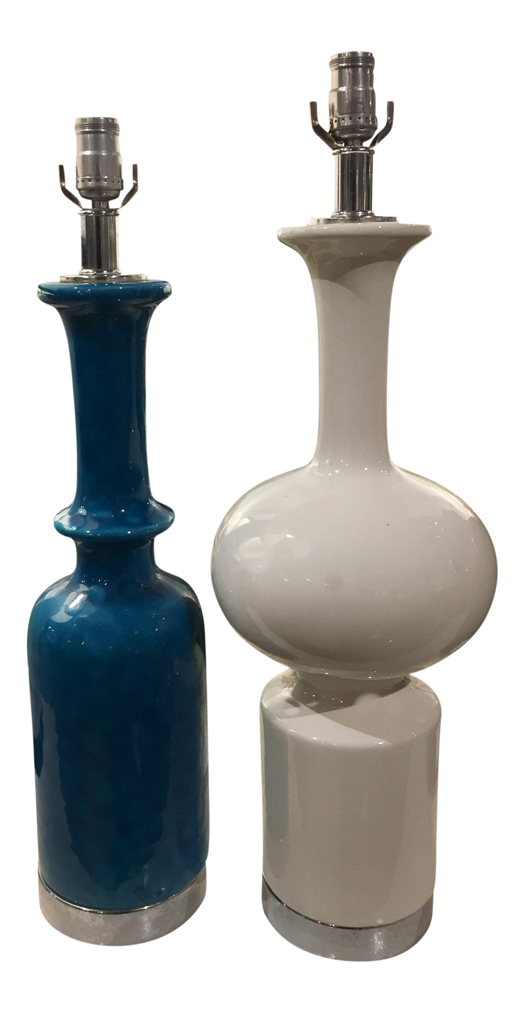 MidCentury Chrome Base Ceramic Table Lamps A Pair Chairish