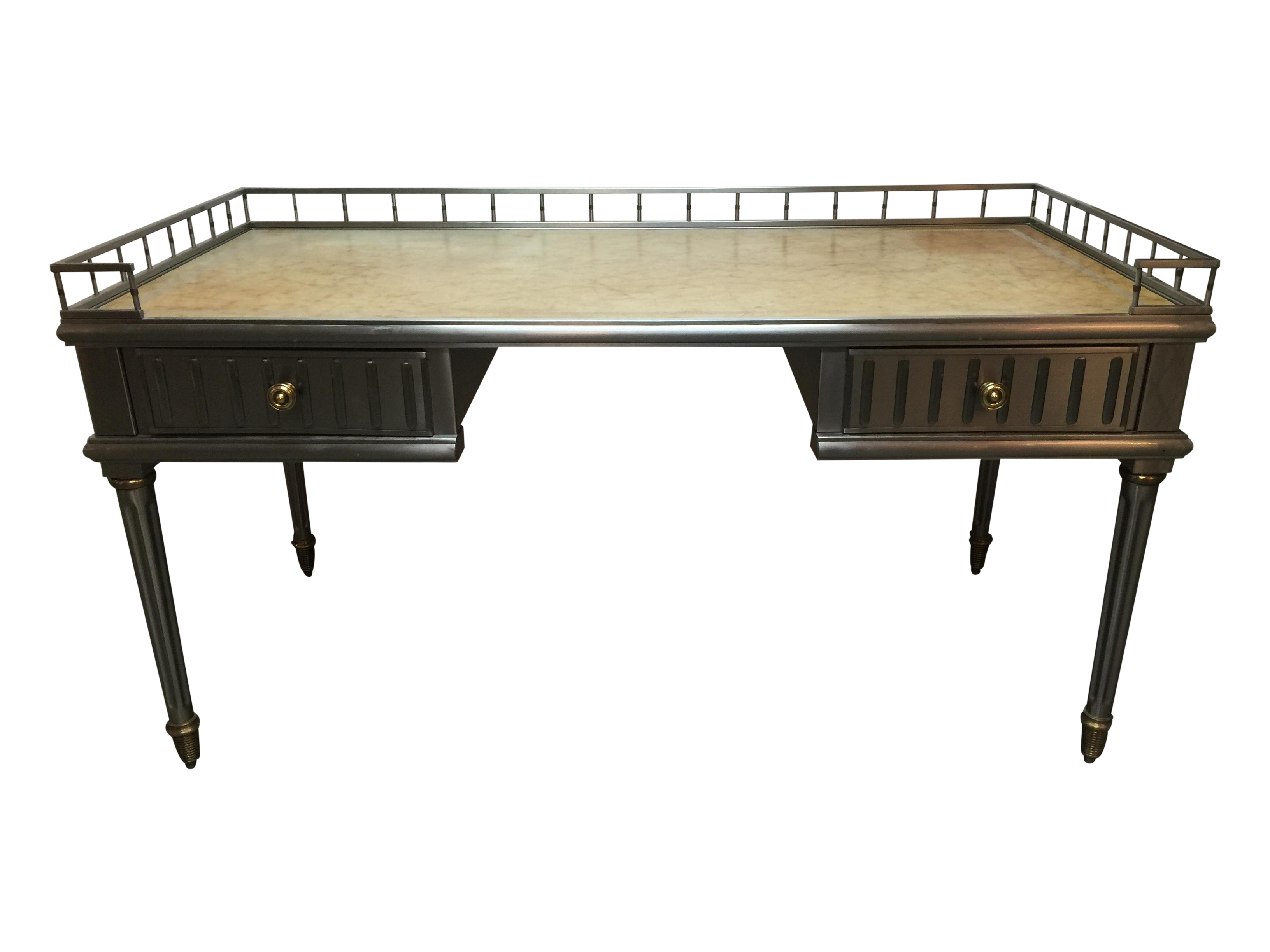 Italian Brushed Metal Leather Top Desk W / Gallery Chairish