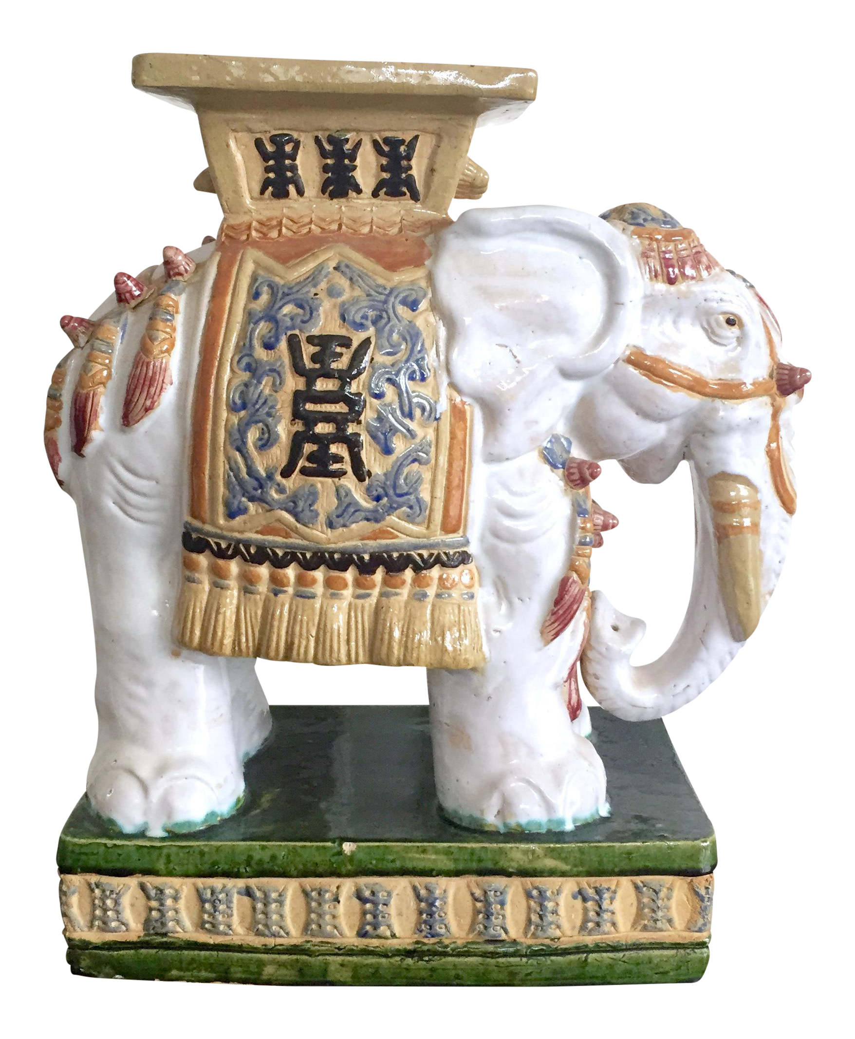 Vintage Colorful Ceramic Elephant Garden Stool | Chairish
