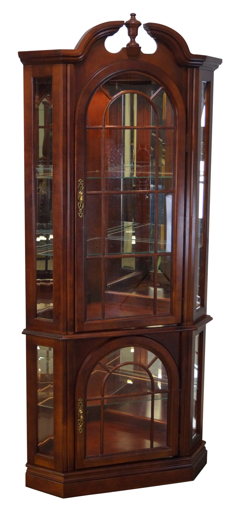 Traditional Cherry Corner Curio Display Cabinet | Chairish