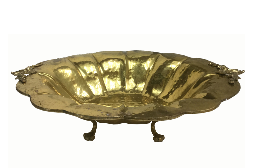 Large Hammered Brass Footed Bowl Chairish