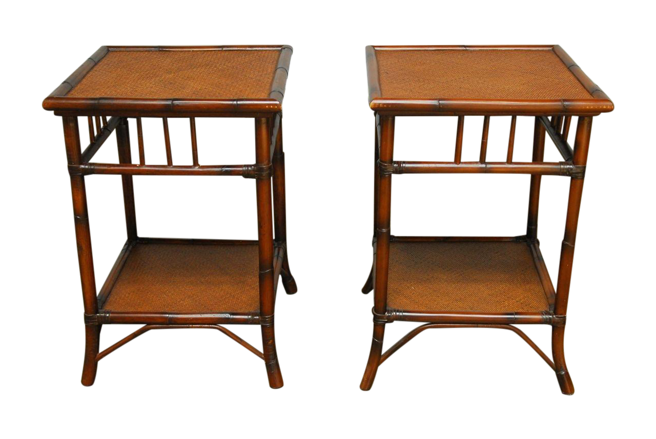 Bamboo Rattan TwoTier Bedside Tables A Pair Chairish