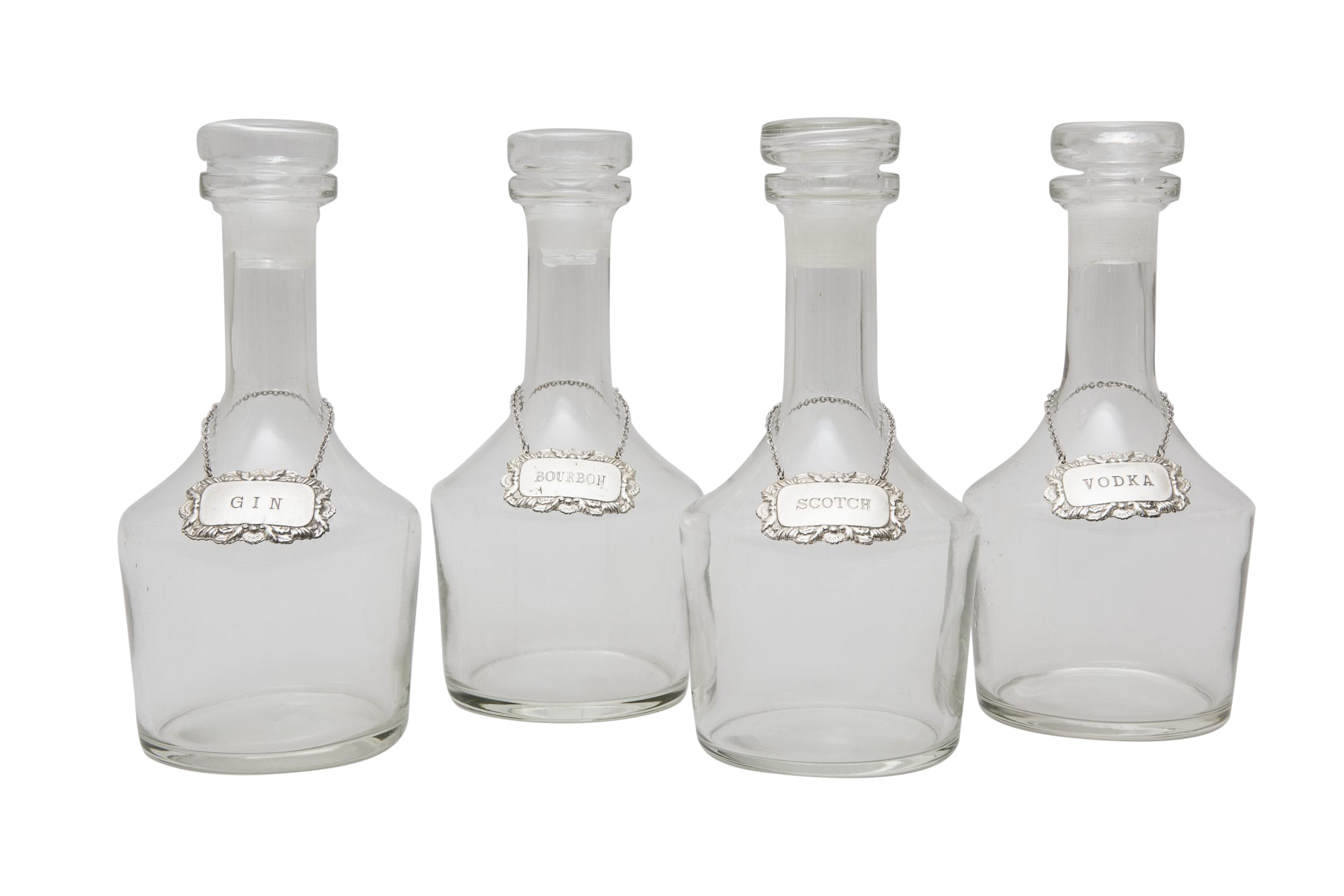 Vintage Decanters with Engraved Tags Set of 4 Chairish