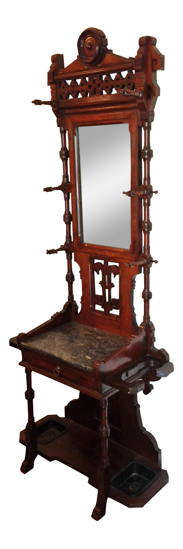 Antique Wooden Hall Tree with Mirror Chairish