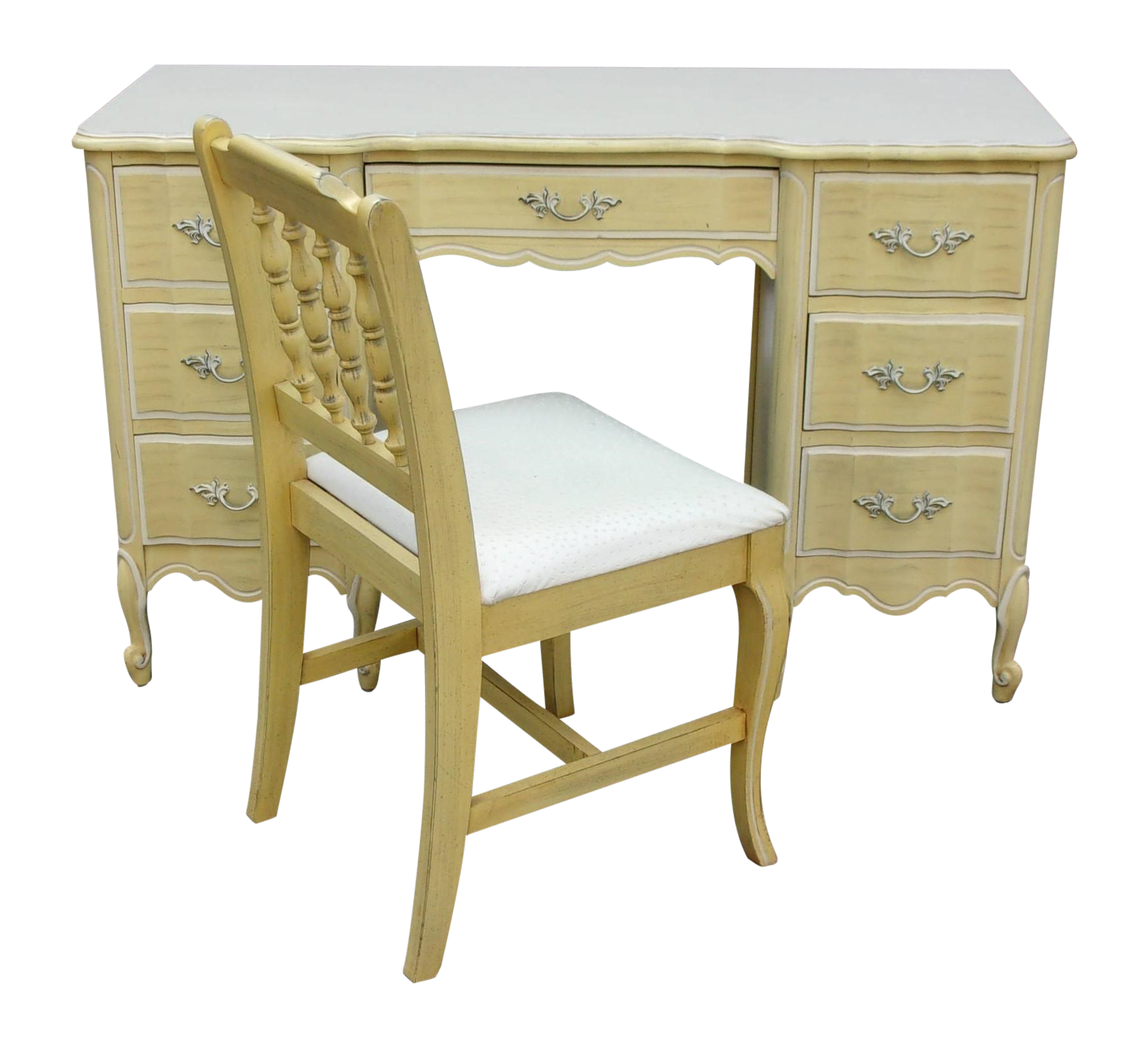 French Country 7Drawer Desk With Chair Chairish