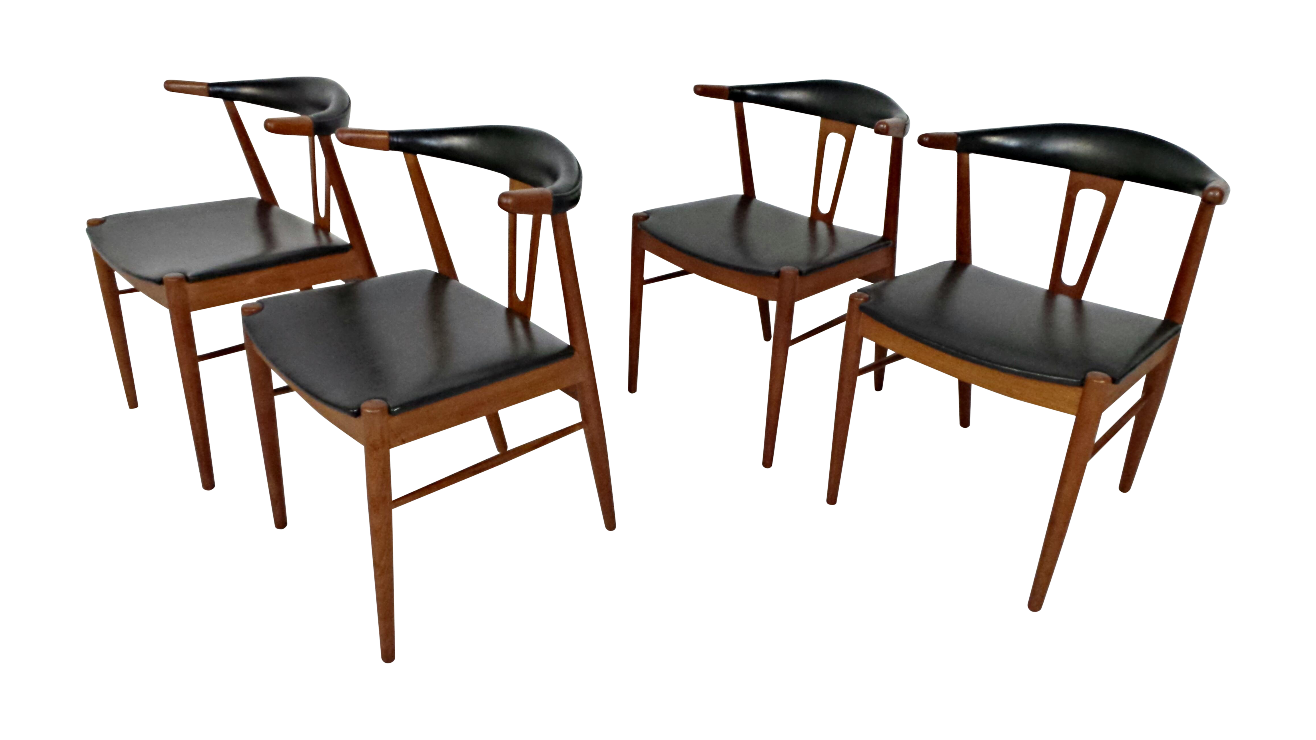 Hans Wegner Style Teak Leather Dining Chairs 4 Chairish