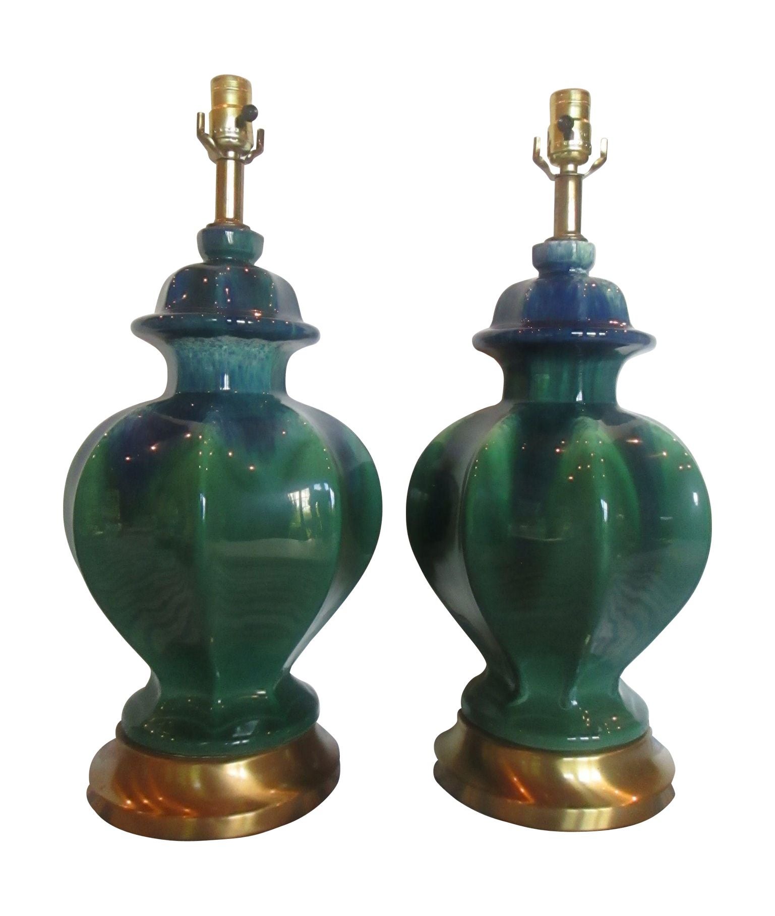 MidCentury Green Drip Glaze Lamps A Pair Chairish