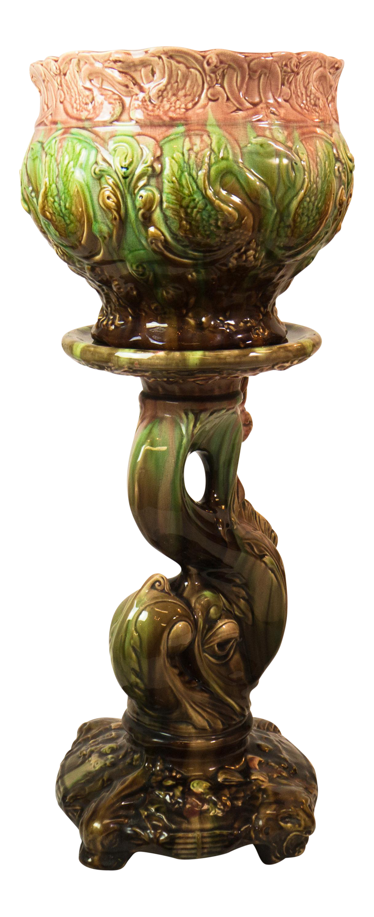 Antique Etrurian Majolica Jardiniere and Pedestal Chairish