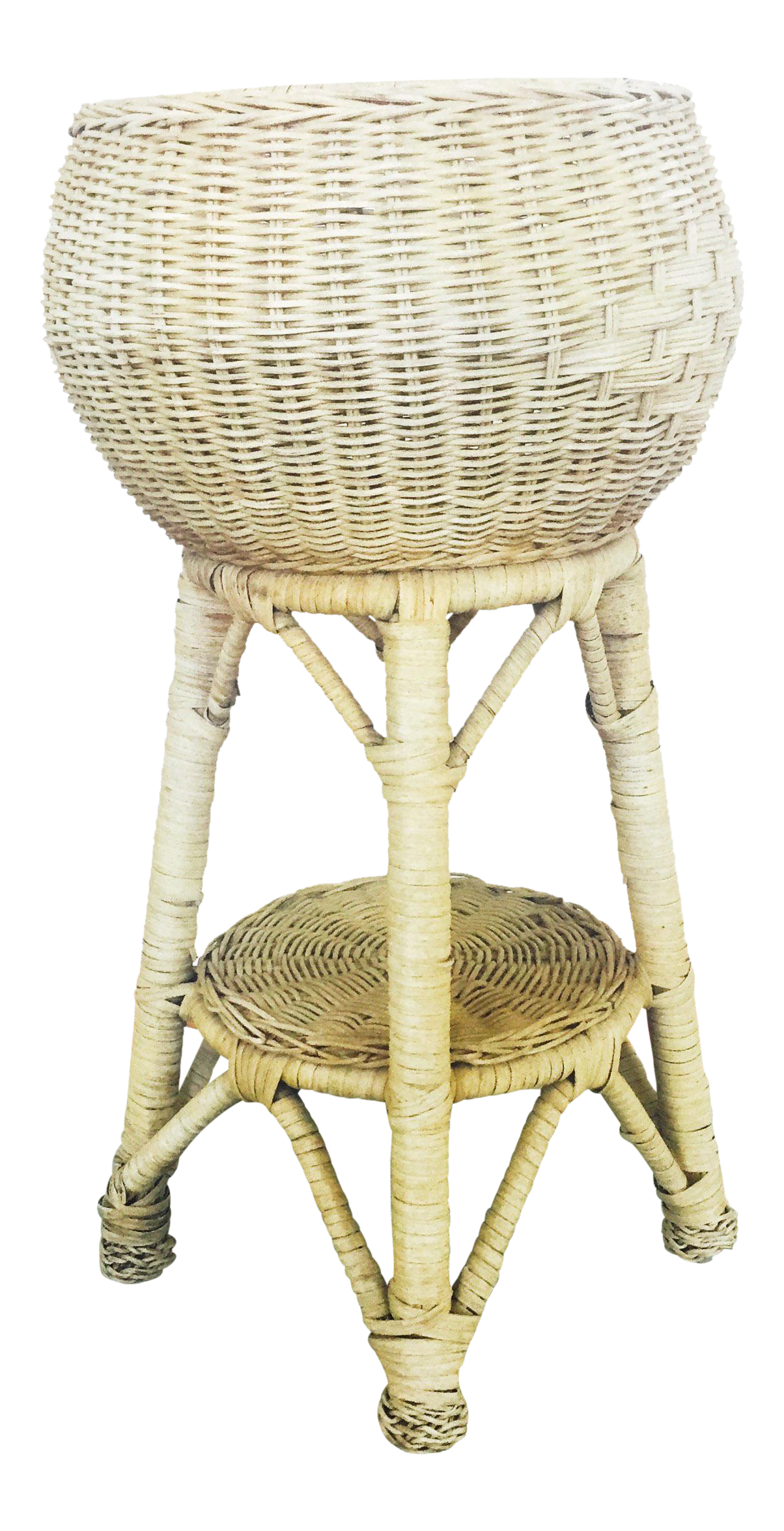 Vintage Tall Rattan Plant Stand | Chairish