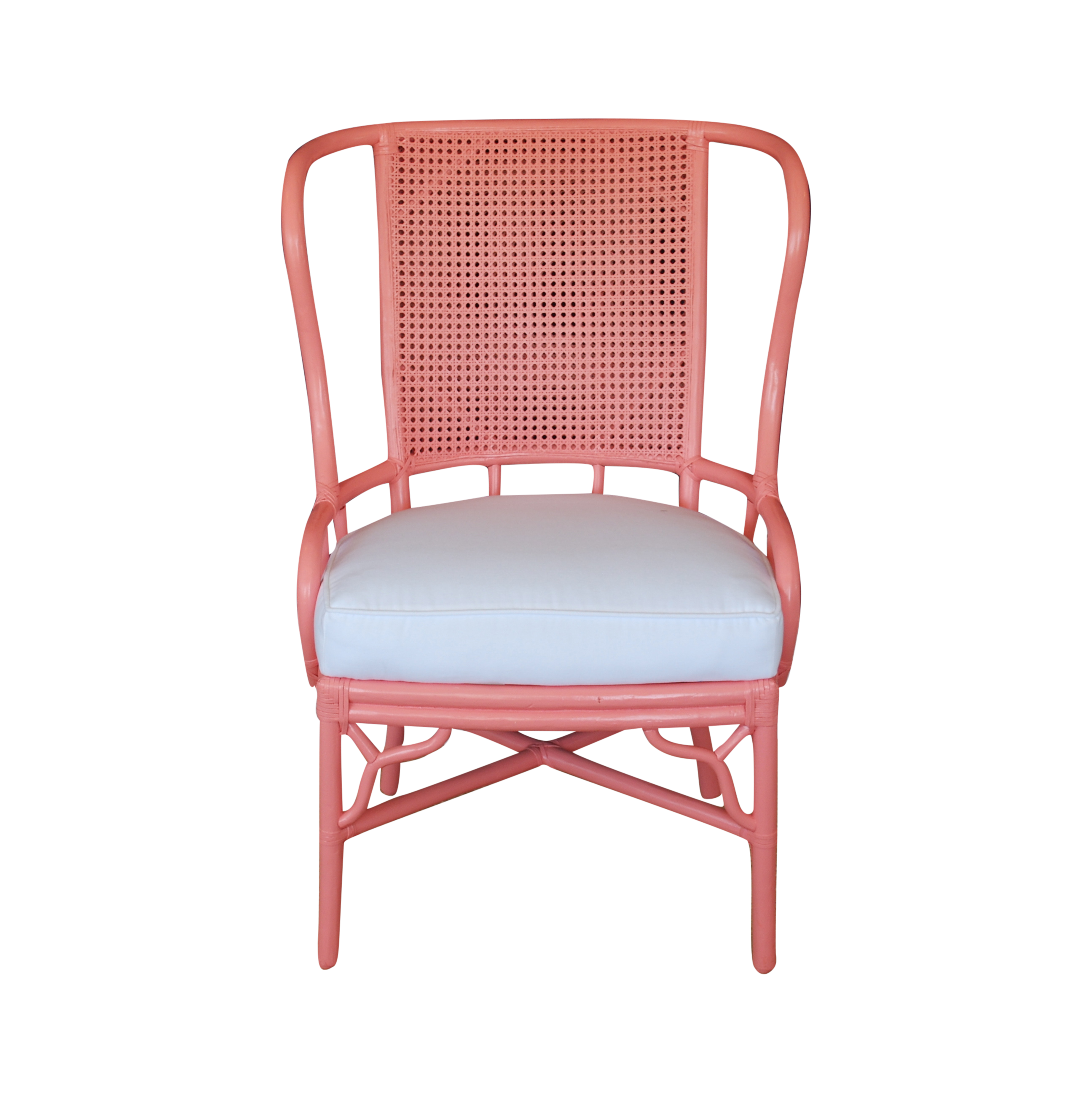 Pink Vintage Rattan and Cane Wing Chair | Chairish