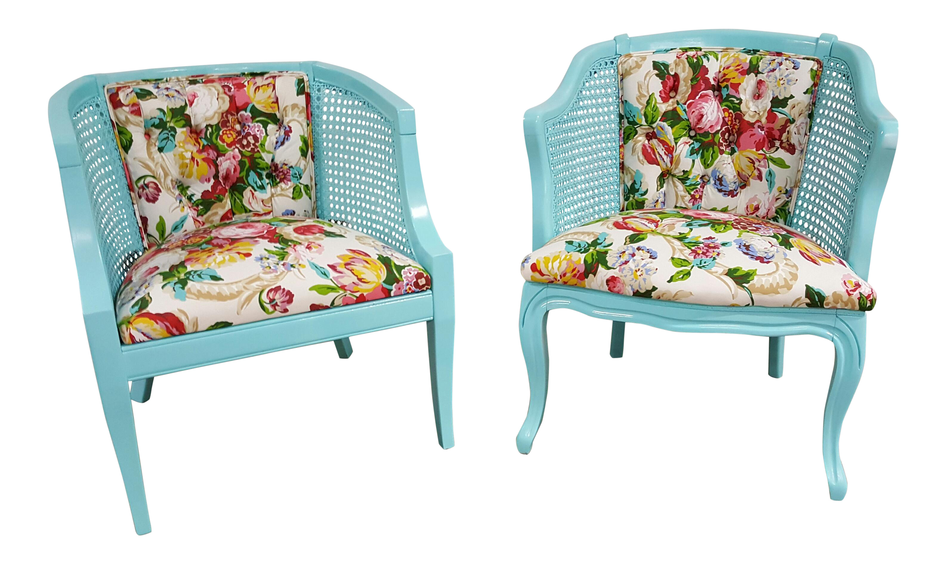 Vintage Refinished Blue / Aqua Floral Accent Cane Chairs Pair Chairish