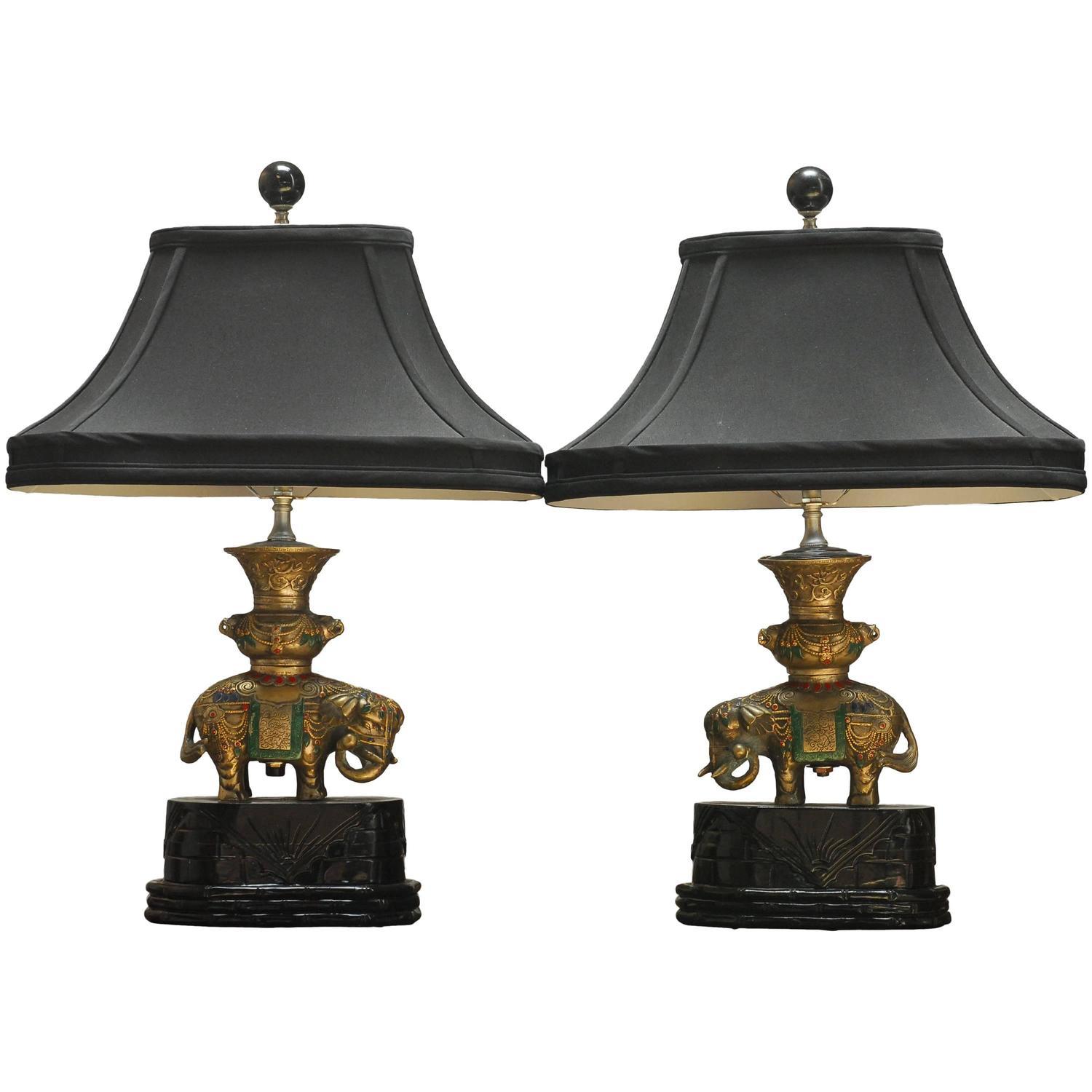 Thai White Brass Elephant Table Lamps A Pair Chairish