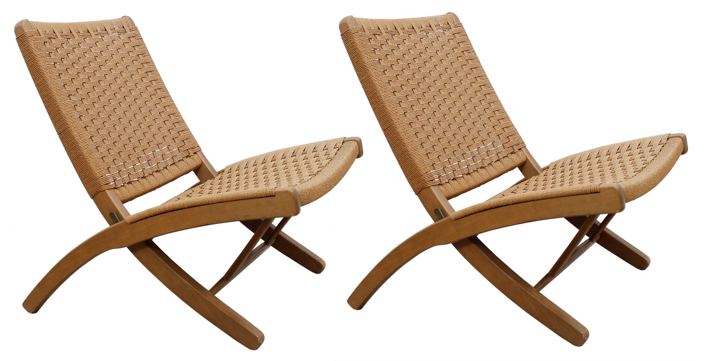 Hans Wegner Style Danish Cord Folding Chairs - S/2 | Chairish