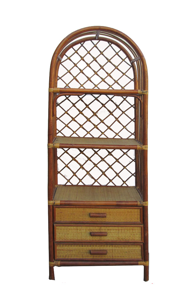Chinese Bamboo Rattan Round Top Bookcase Chairish