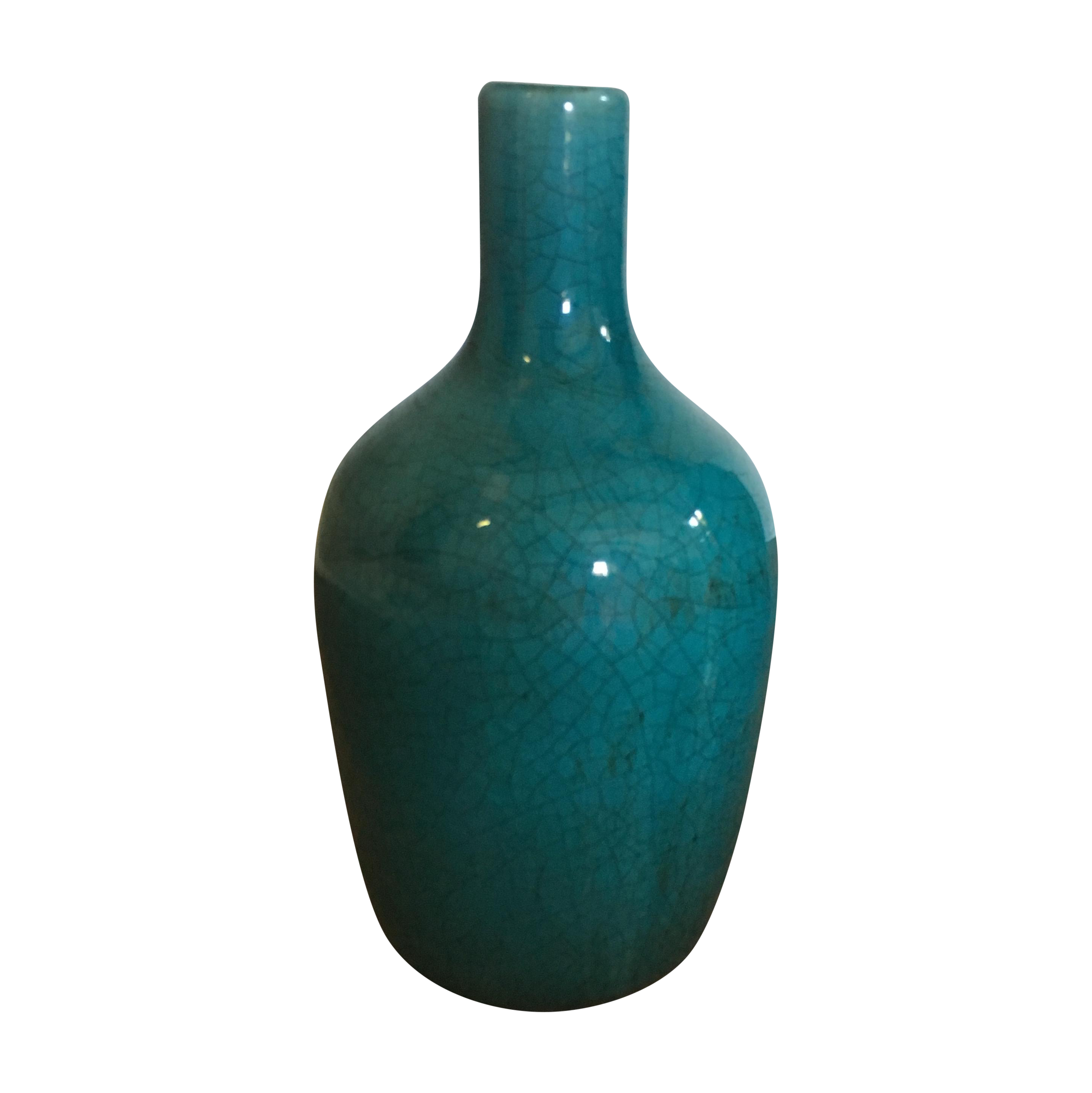 Teal Ceramic Crackle Decorative Vase Chairish