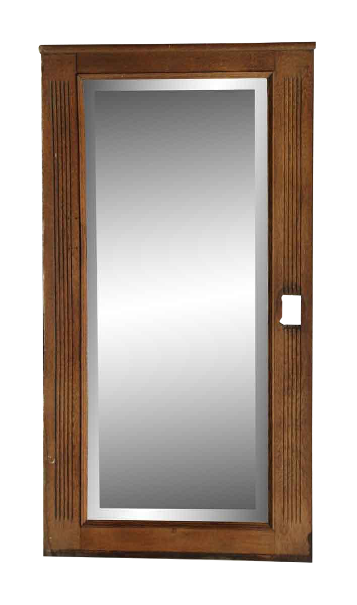 Long Vertical Oak Mirror With Cut for a Sconce Chairish