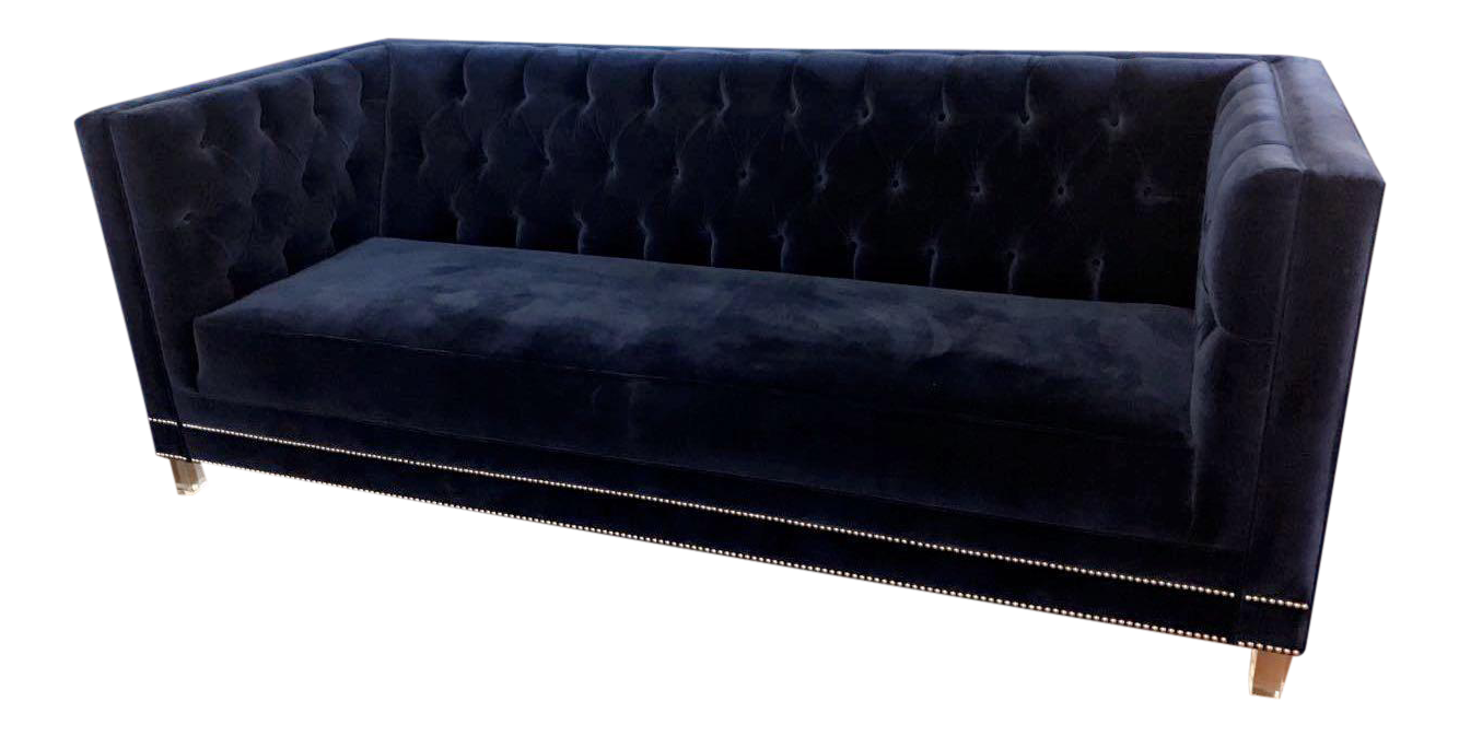 ModShop Dark Blue Velvet Tufted Sofa | Chairish