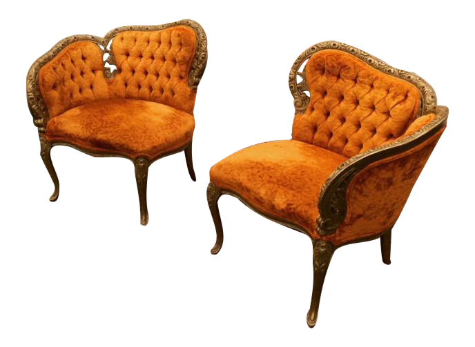 French Antique Tufted Courting Chairs A Pair Chairish