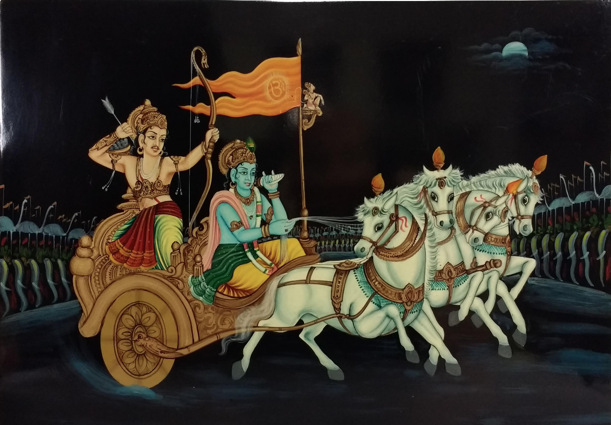 Hindu Krishna Arjun in Chariot Painting Chairish