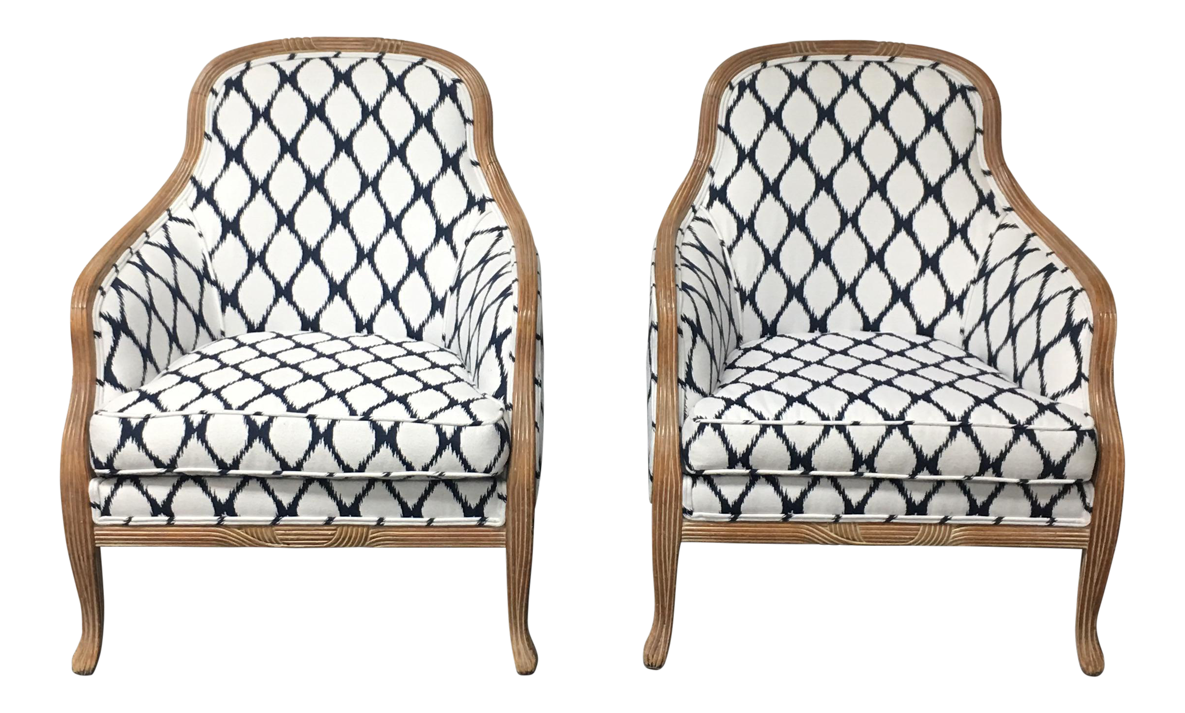 Blue & White Upholstered Armchairs A Pair Chairish