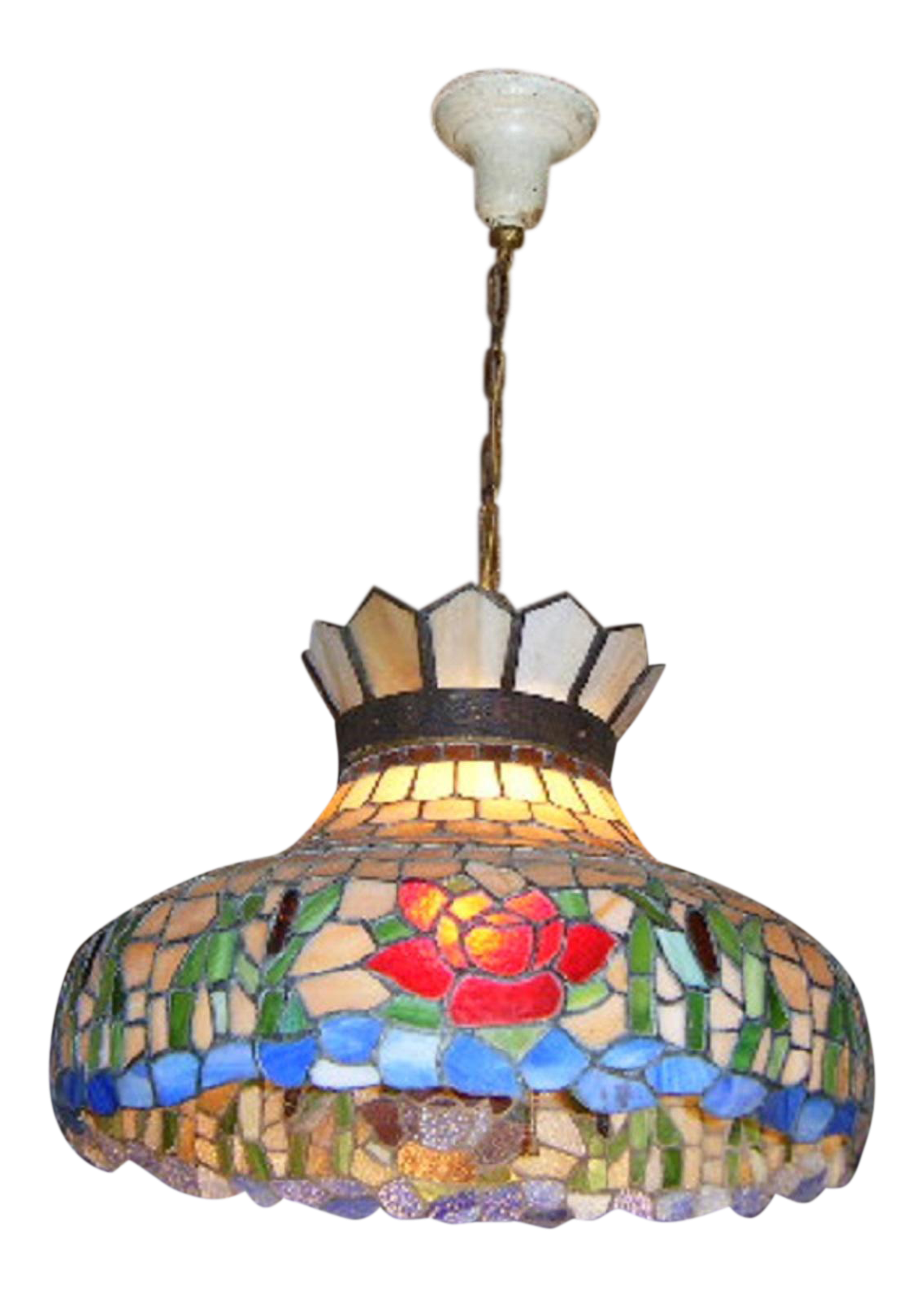 Antique Tiffany Style Stained Glass Hanging Chandelier | Chairish