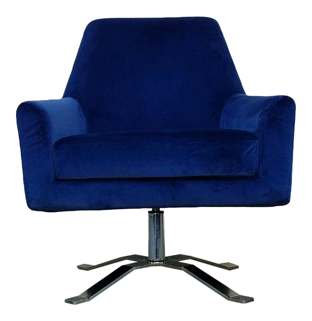 Royal Blue Velvet Swivel Chair | Chairish