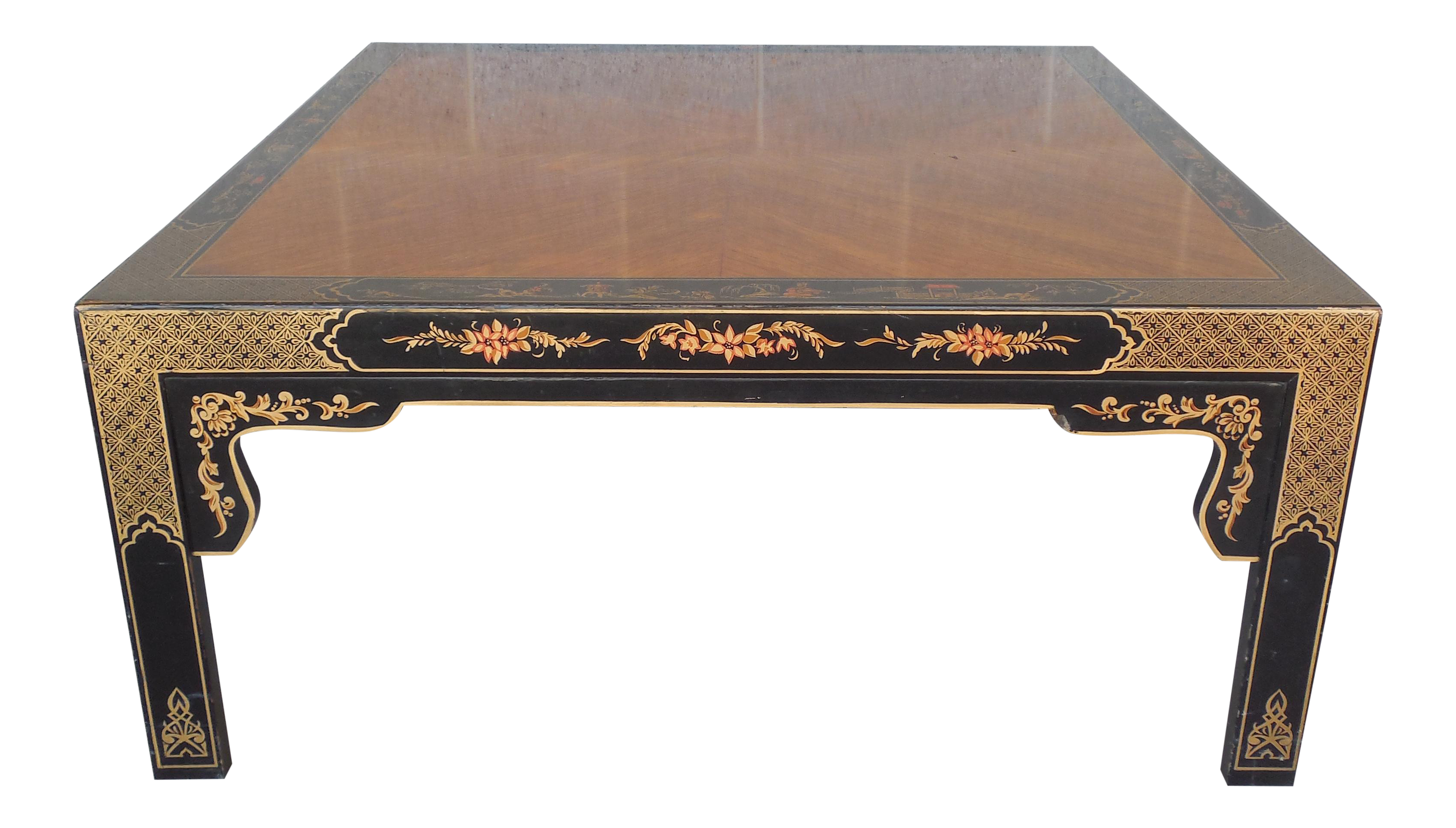 Henredon Black Lacquer Chinoiserie Coffee Table Chairish