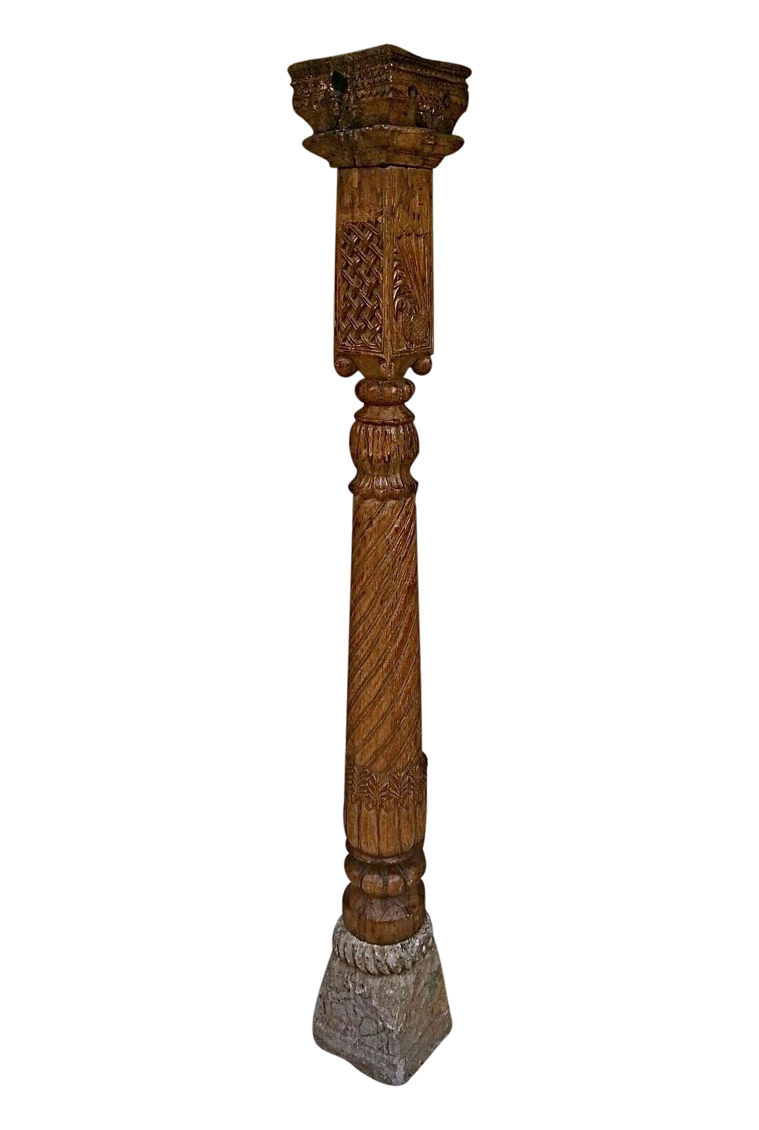 Antique Indian Hand Carved Teak Pillar | Chairish