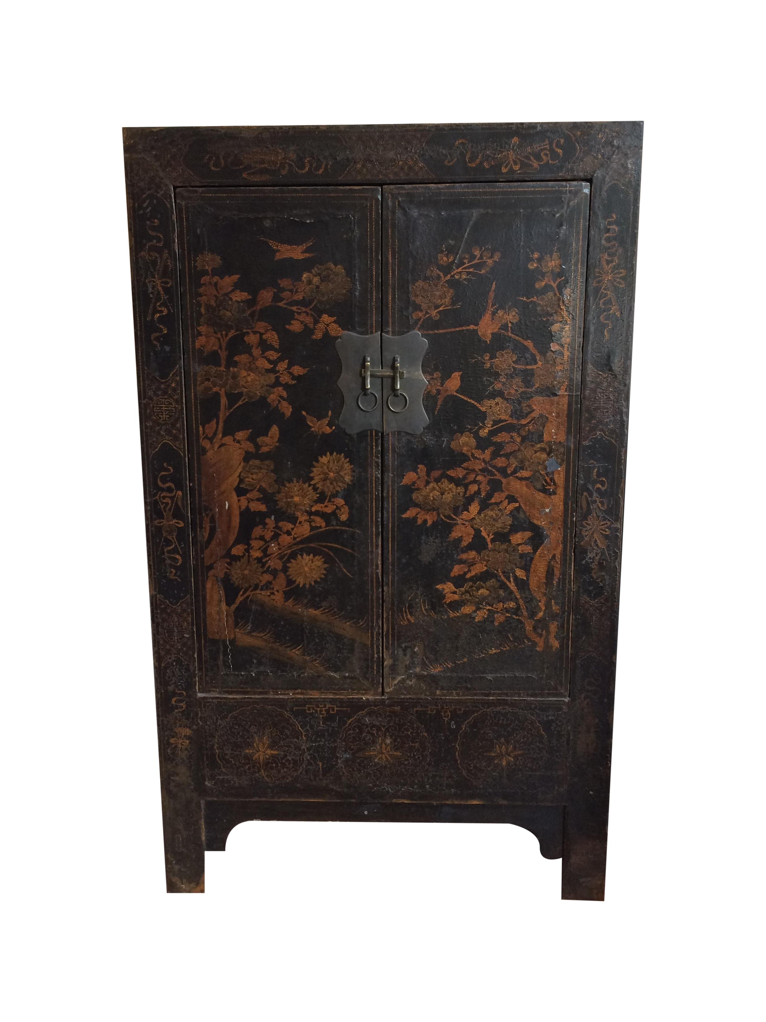 Chinese Black & Gilt Lacquered Armoire Chairish