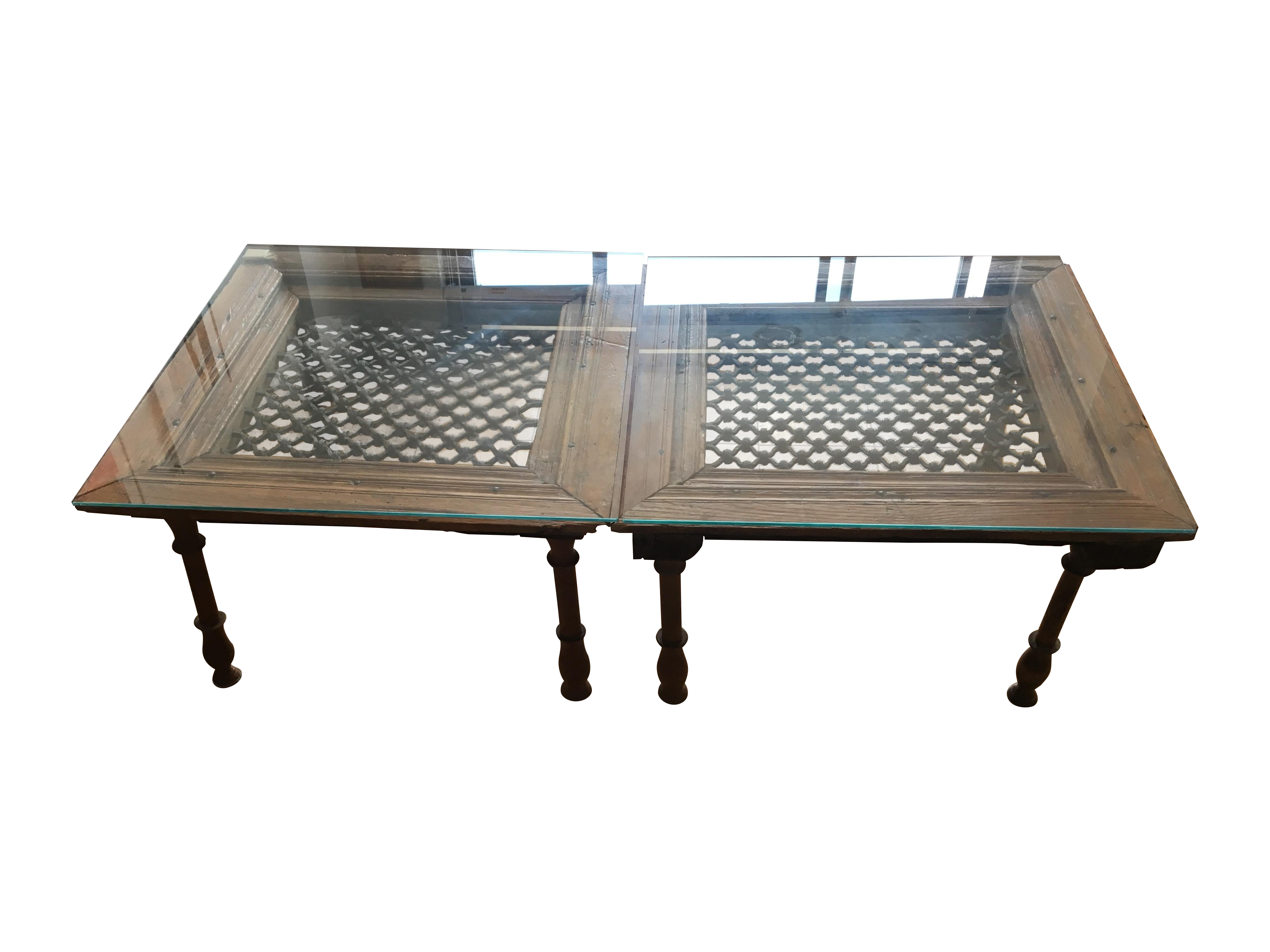 Spanish Rustic Glass Top Coffee Tables Pair Chairish