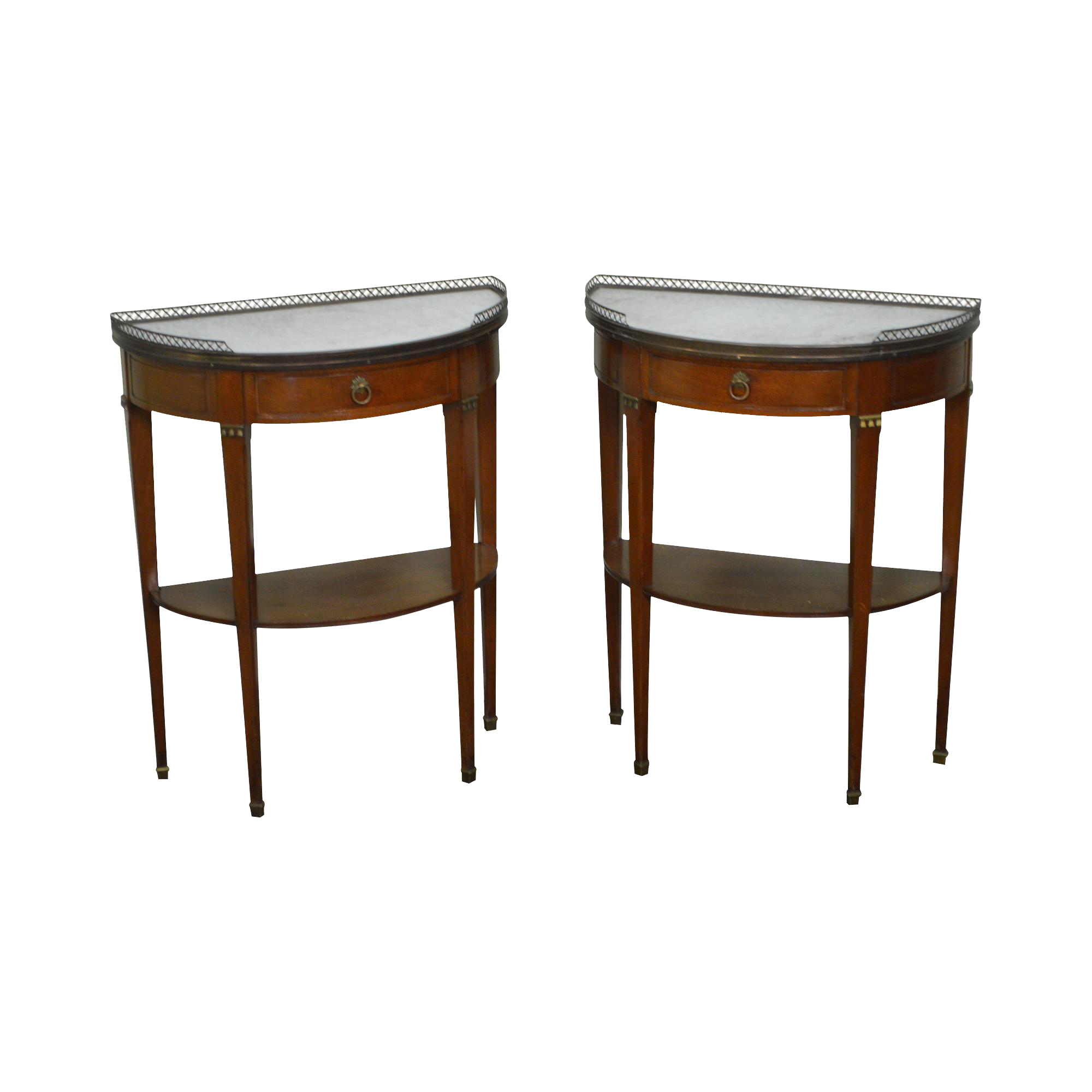 French Directoire Style Mahogany Demilune Marble Top 1 Drawer