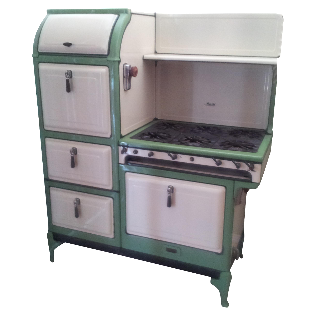 Green & White Antique Magic Chef Stove | Chairish