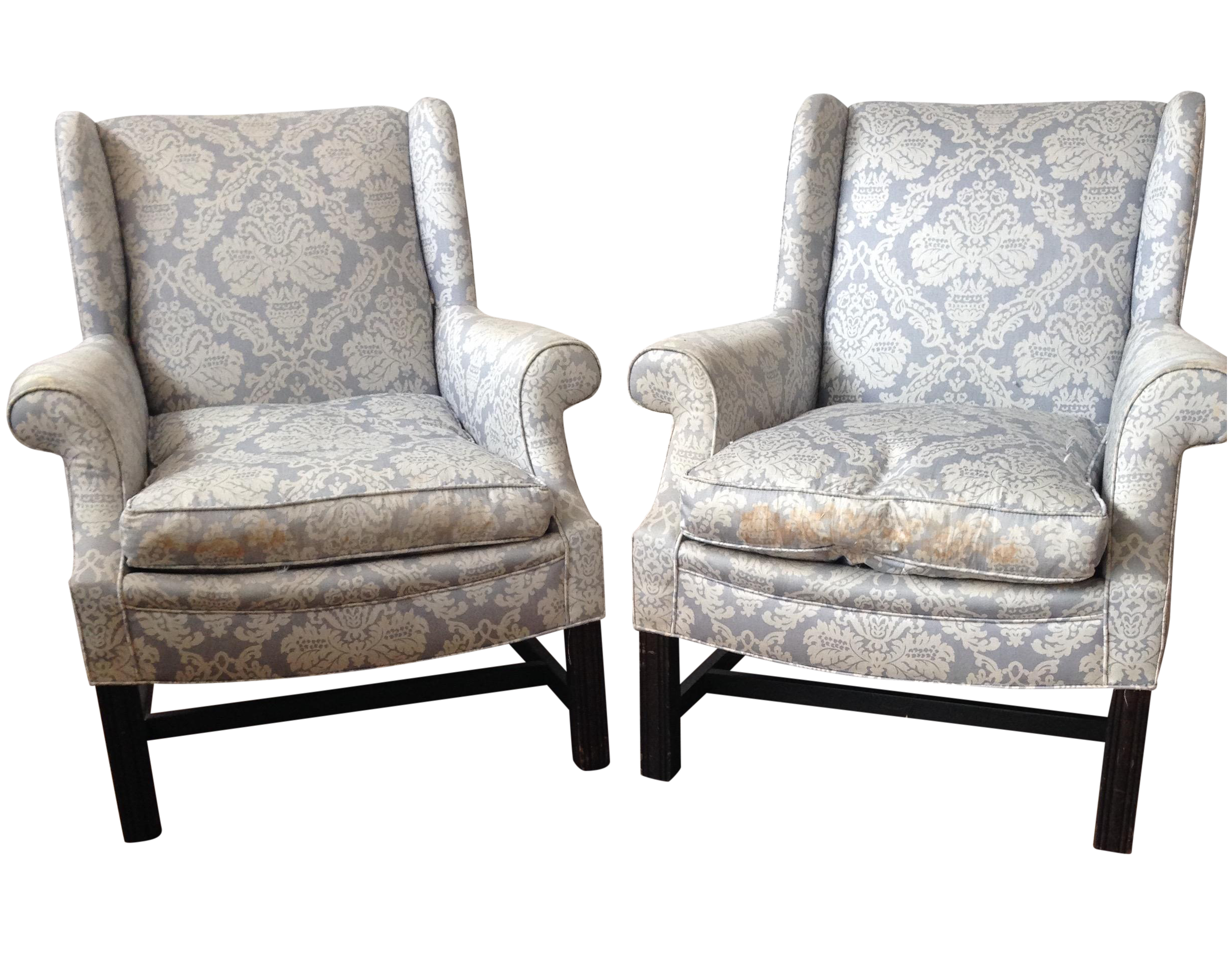 Light Blue Damask Wingback Chairs A Pair Chairish