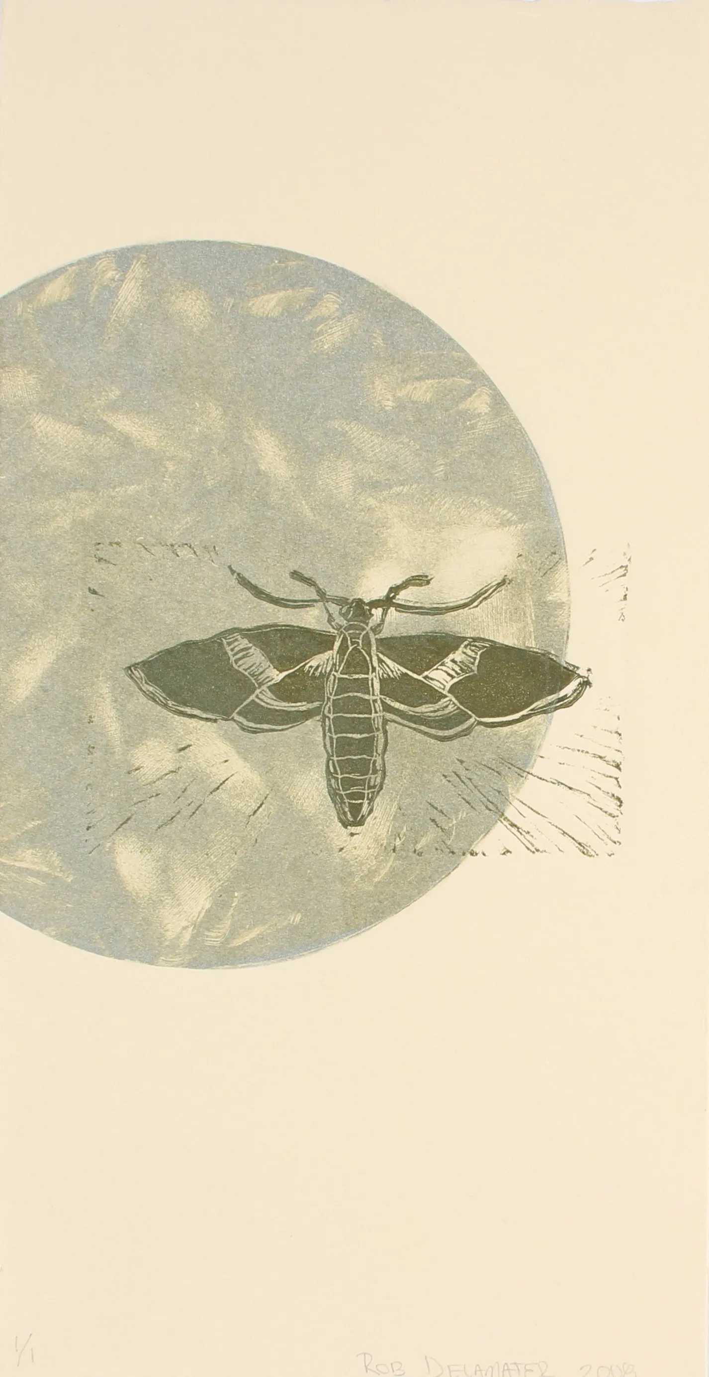 Moth & Moon Linoleum Block Print by R. Delamater Chairish
