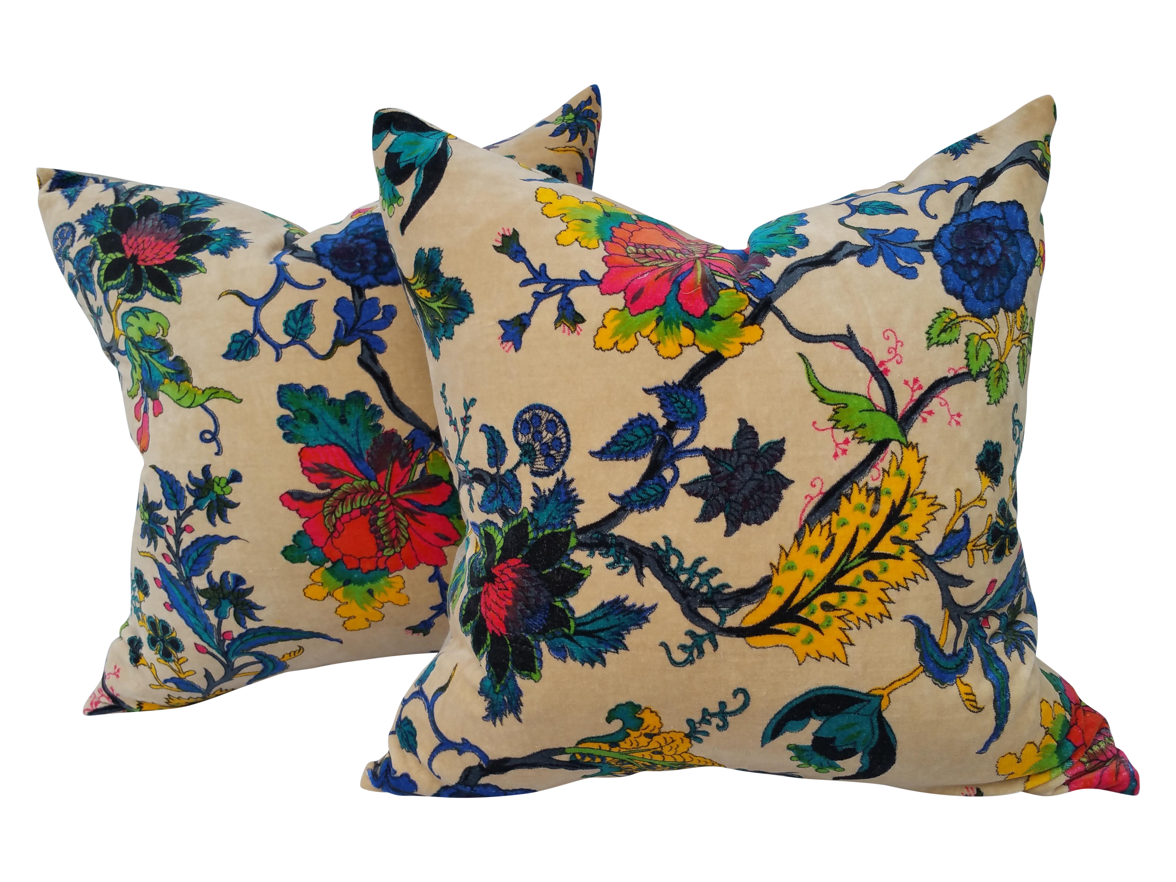 Cream Velvet Floral Pillows - A Pair Chairish